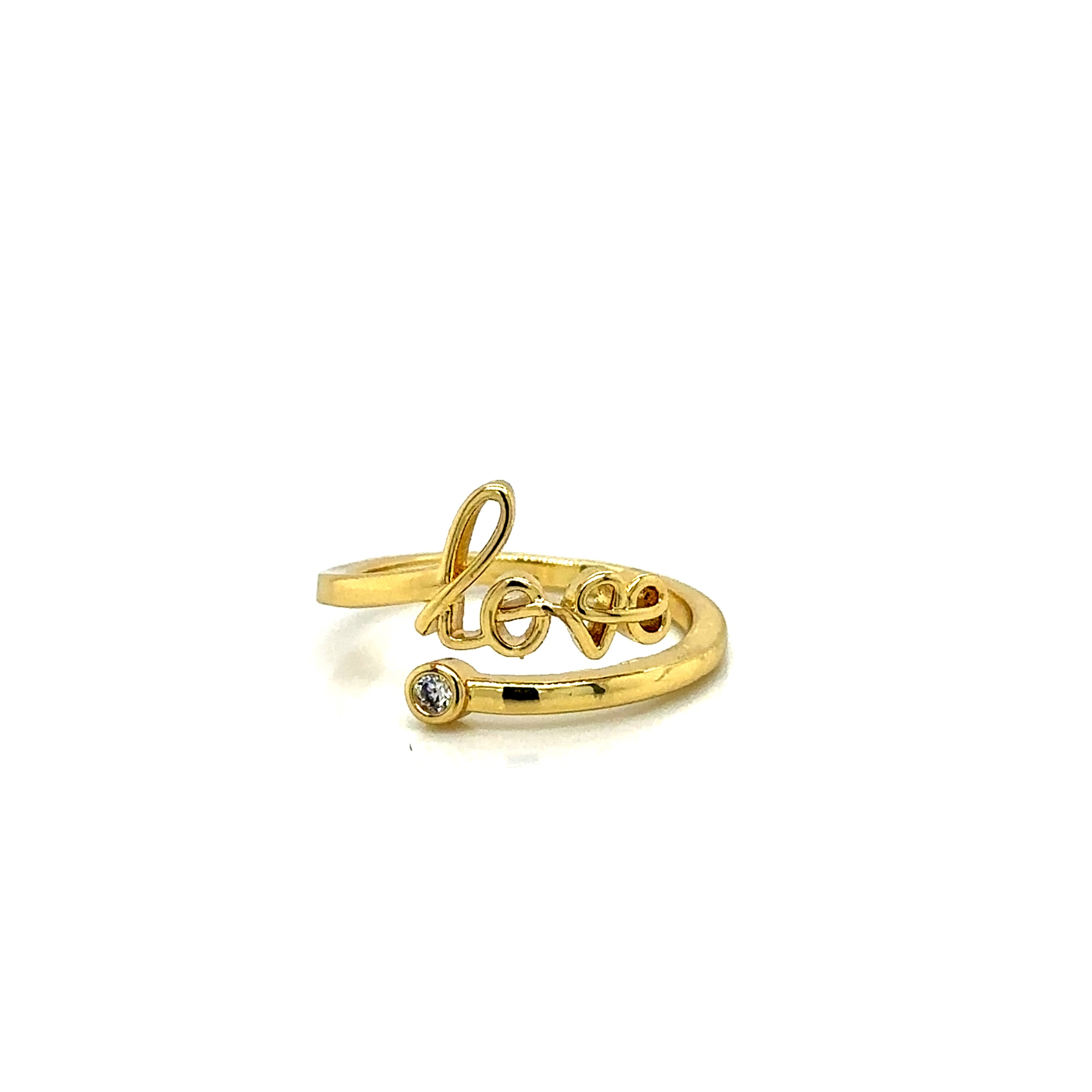 Gold-Plated "Love" Script Ring with Crystal Accent image 0