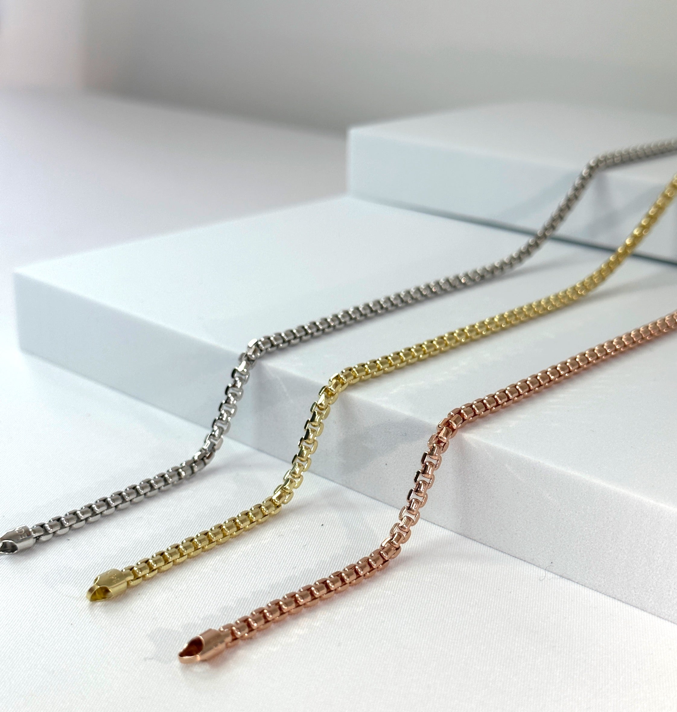 14k Rose Gold Round Box Chain, Hollow Round Box Necklace image 4