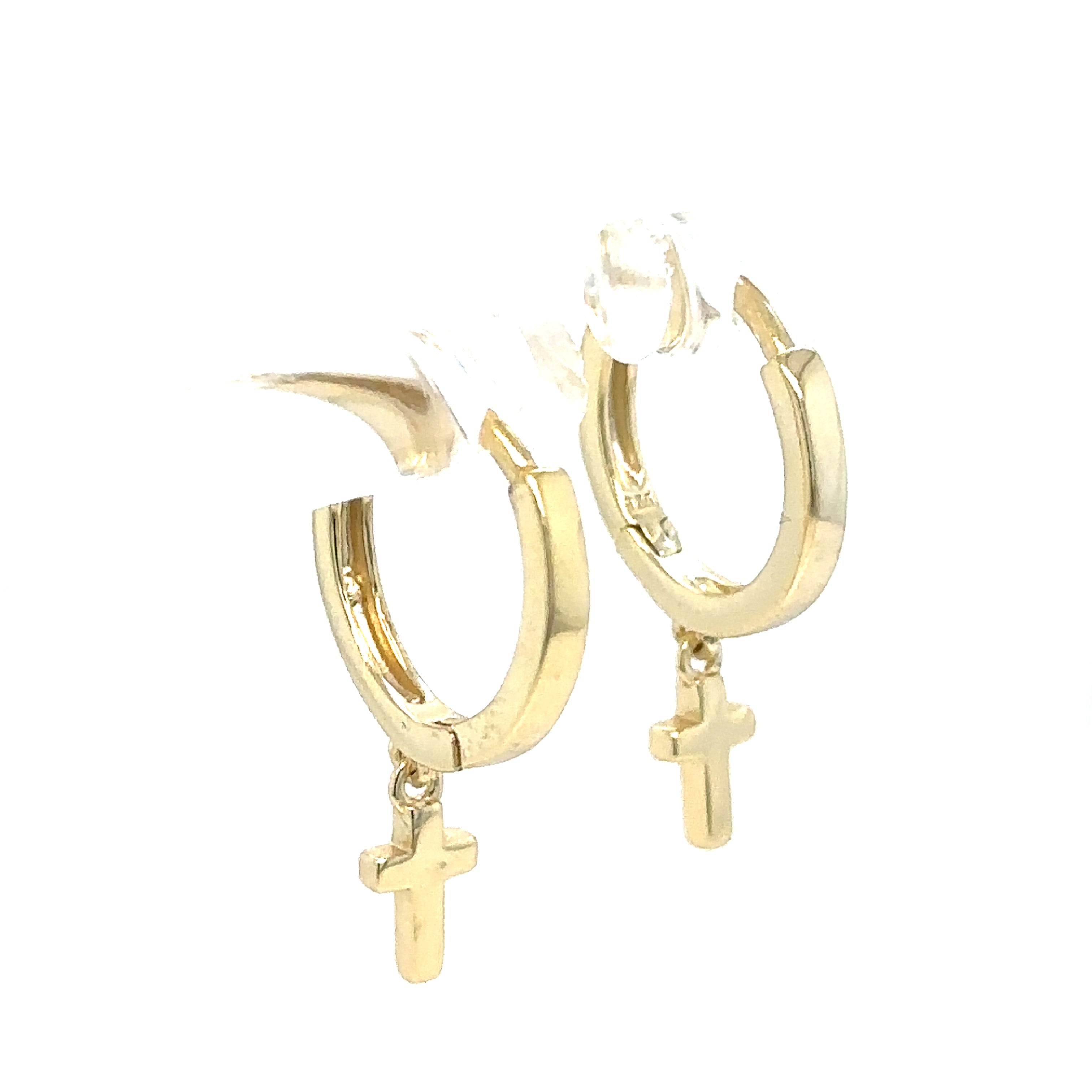 Gold Plated Sterling Silver Cross Hoop Earring-Dainty Huggie Design image 2