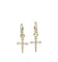 Gold Plated Sterling Silver Cross Hoop Earrings with Cubic Zirconia-Huggie Hoops image 0