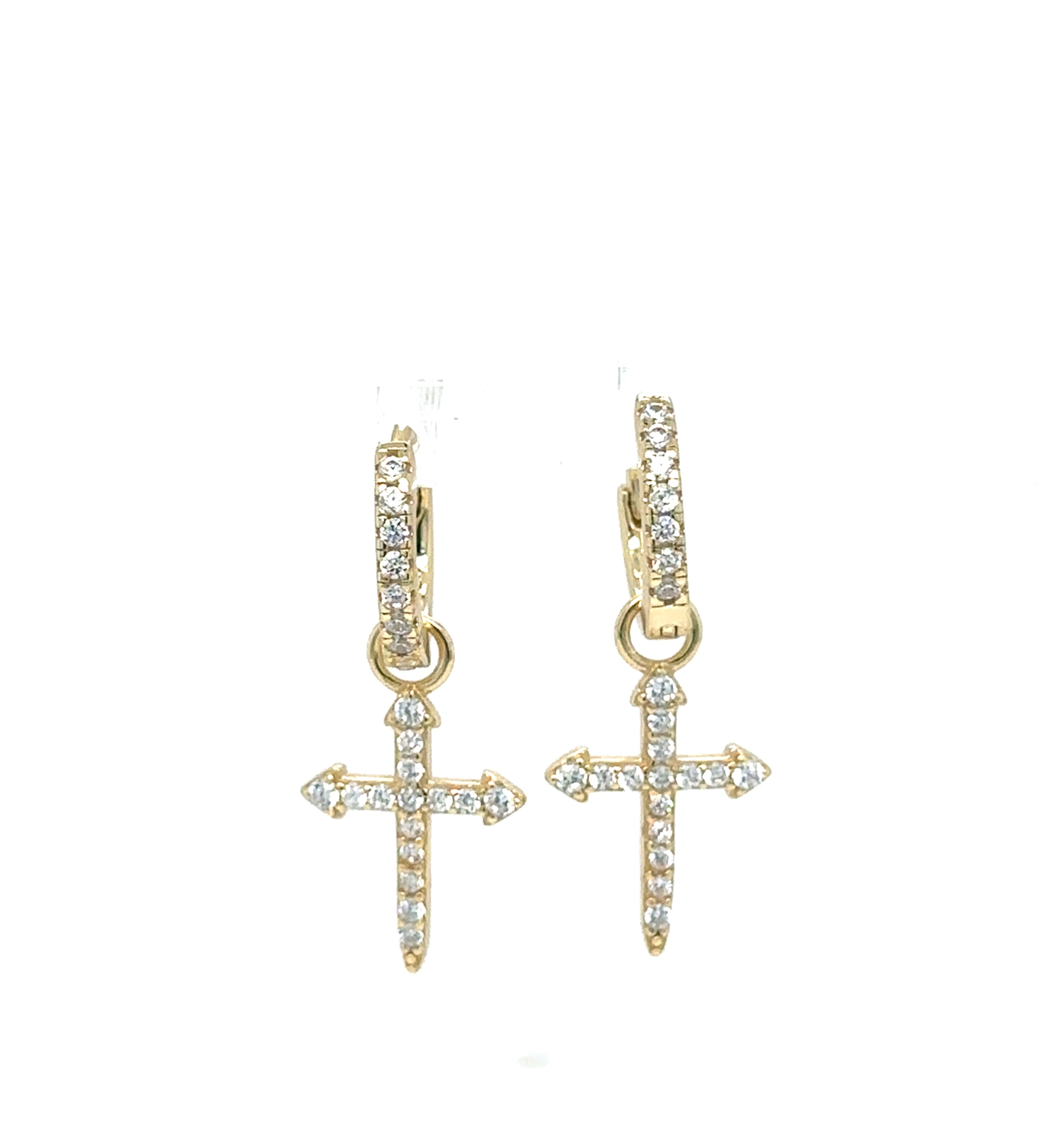Gold Plated Sterling Silver Cross Hoop Earrings with Cubic Zirconia-Huggie Hoops image 0