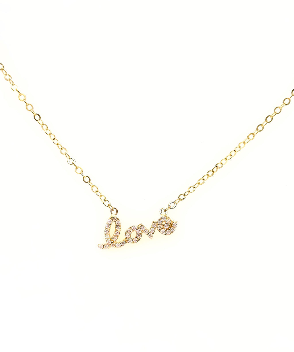 Custom Design Love Necklace in 14K Real Gold with Cubic Zirconia image 0
