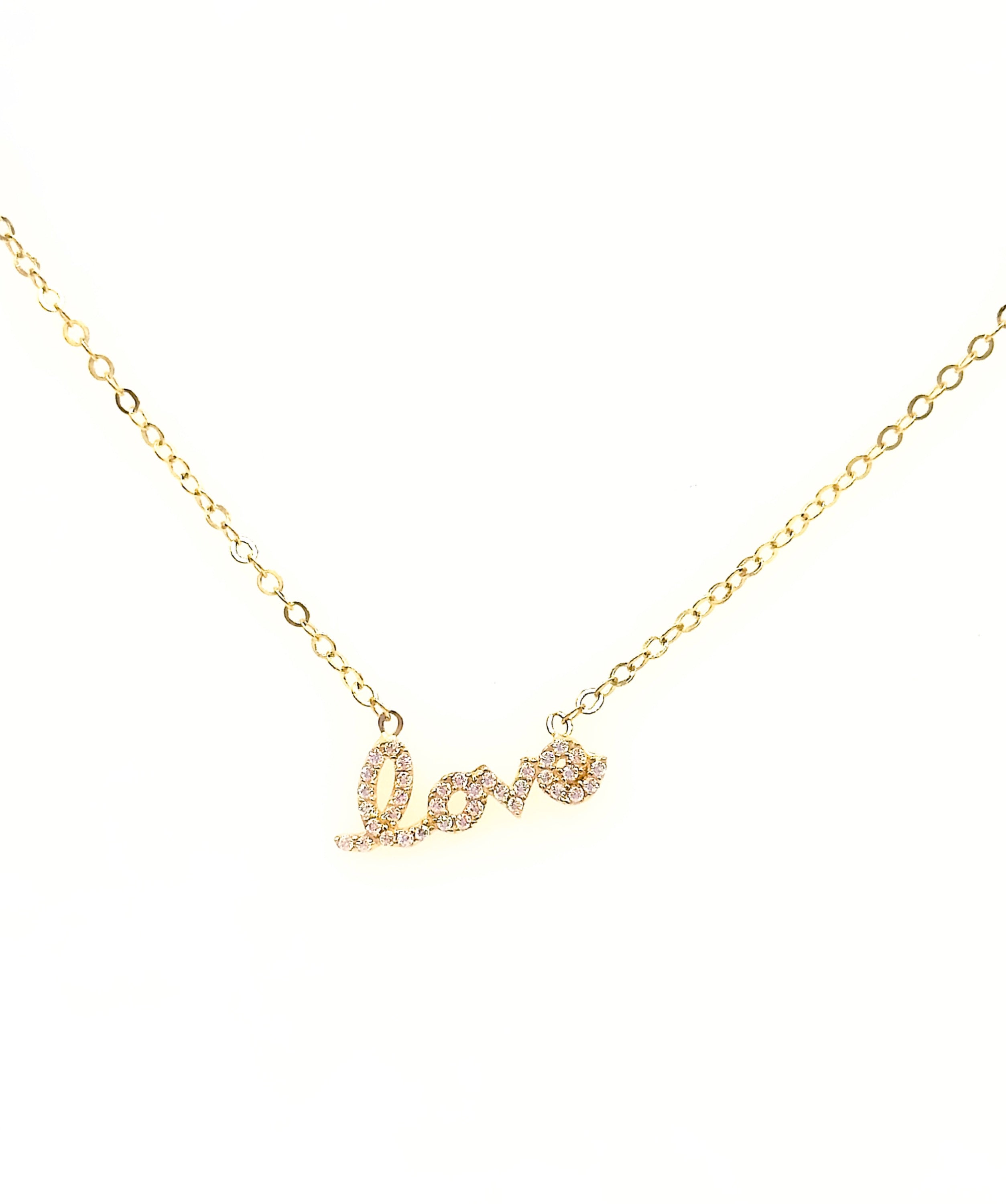Custom Design Love Necklace in 14K Real Gold with Cubic Zirconia image 0