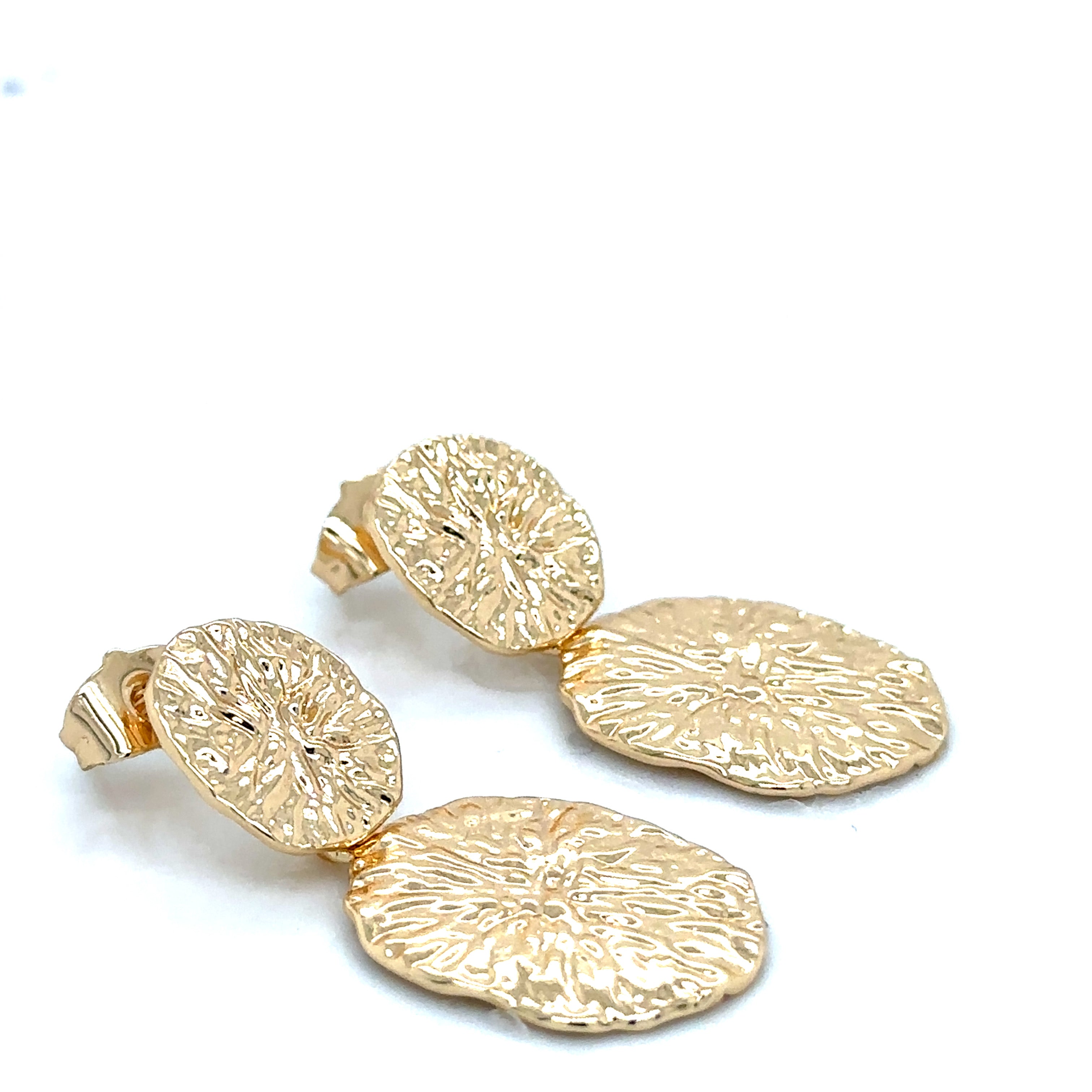 Textured Gold-Plated Disc Dangle Earrings image 3