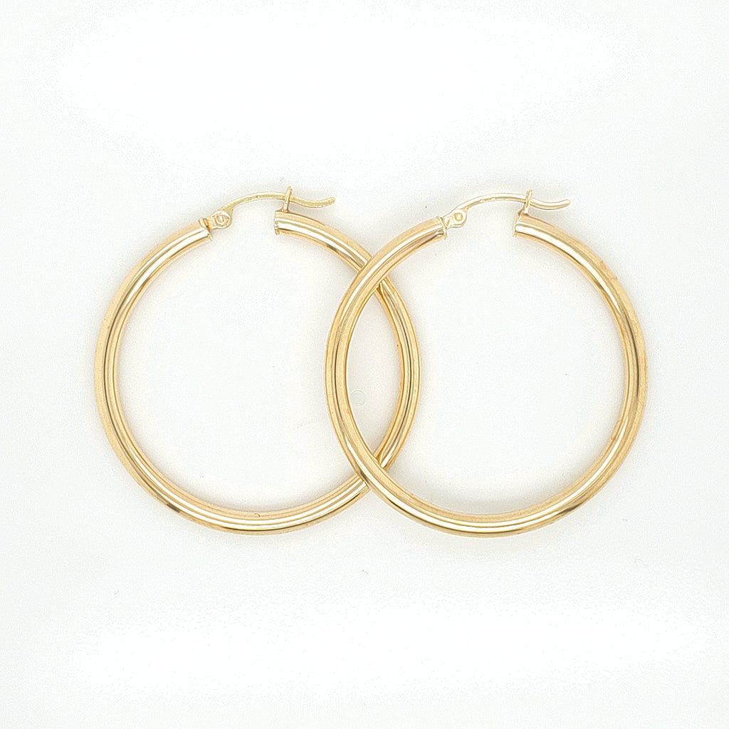 Plain Hoop Earring Real 10K & 14K Yellow Gold image 1