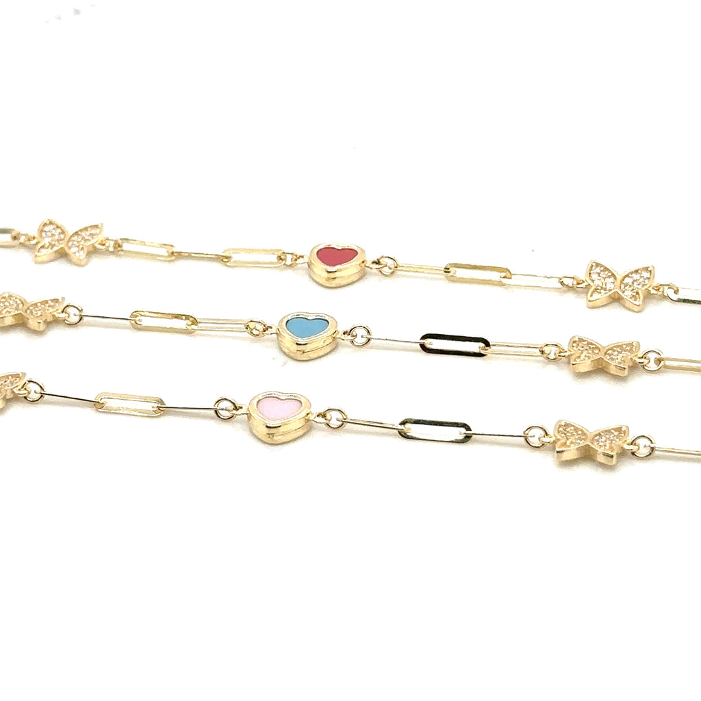 14k Gold Butterfly Anklet, Heart Anklet - 14k Gold Anklet - Ankle Bracele image 1