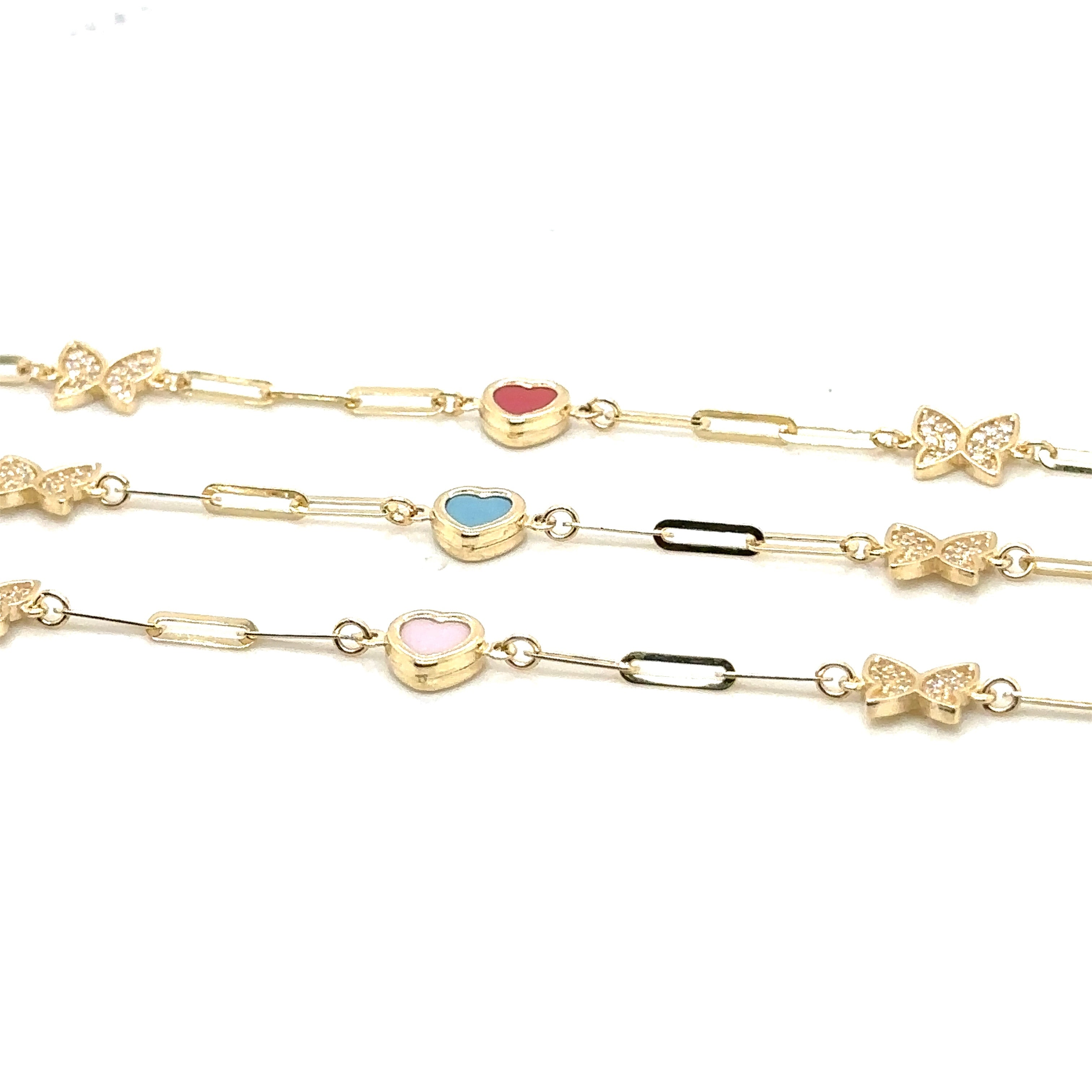 14k Gold Butterfly Anklet, Heart Anklet - 14k Gold Anklet - Ankle Bracele image 1
