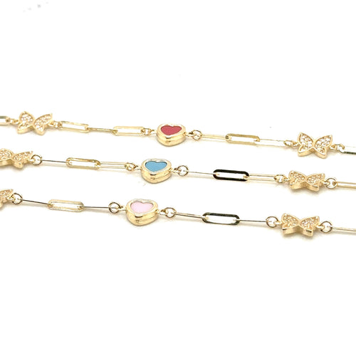 14k Gold Butterfly Anklet, Heart Anklet - 14k Gold Anklet - Ankle Bracele image 1