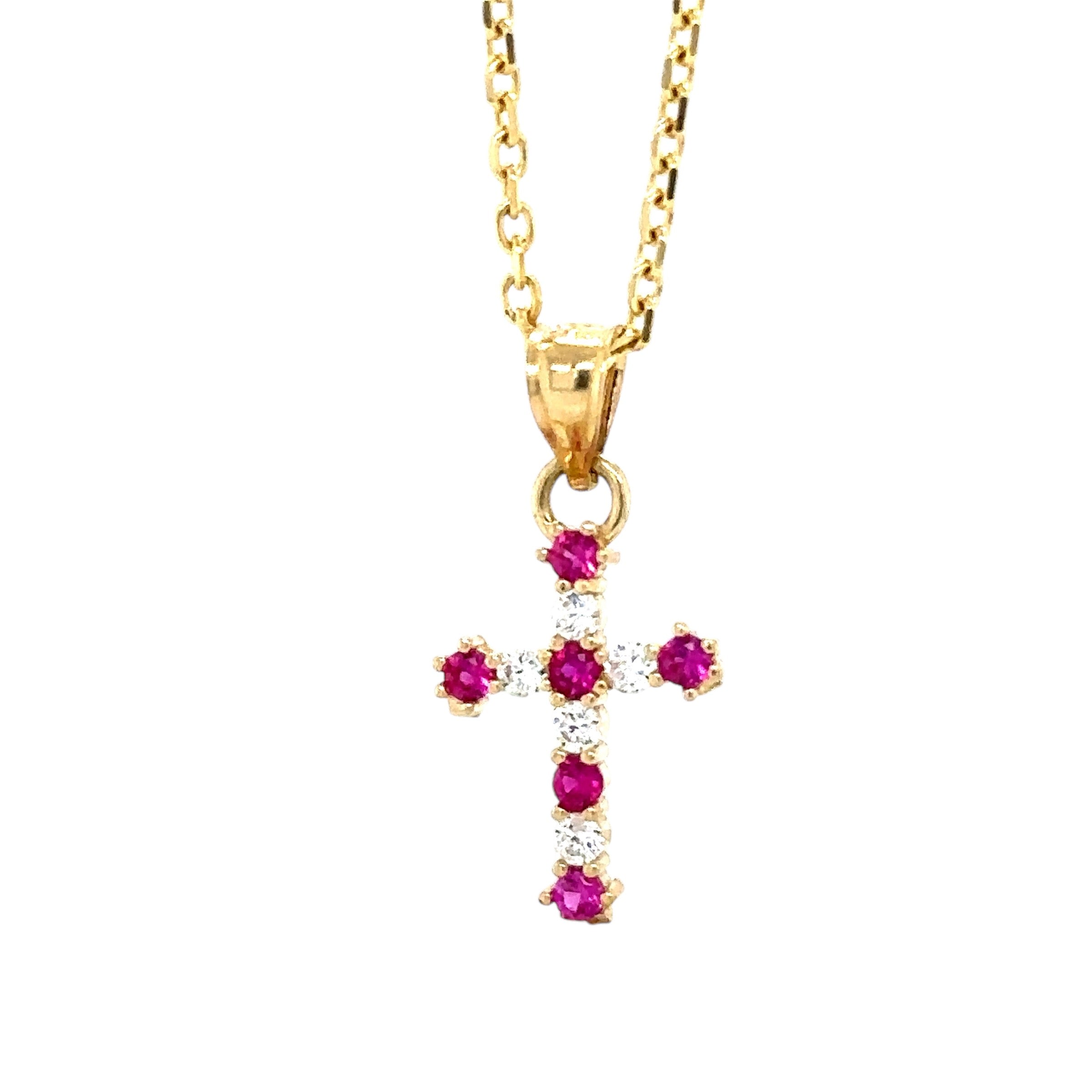 14K Solid Tiny Cross Pendant - Multicolored CZ Cross - Christian Faith Pendant - image 0