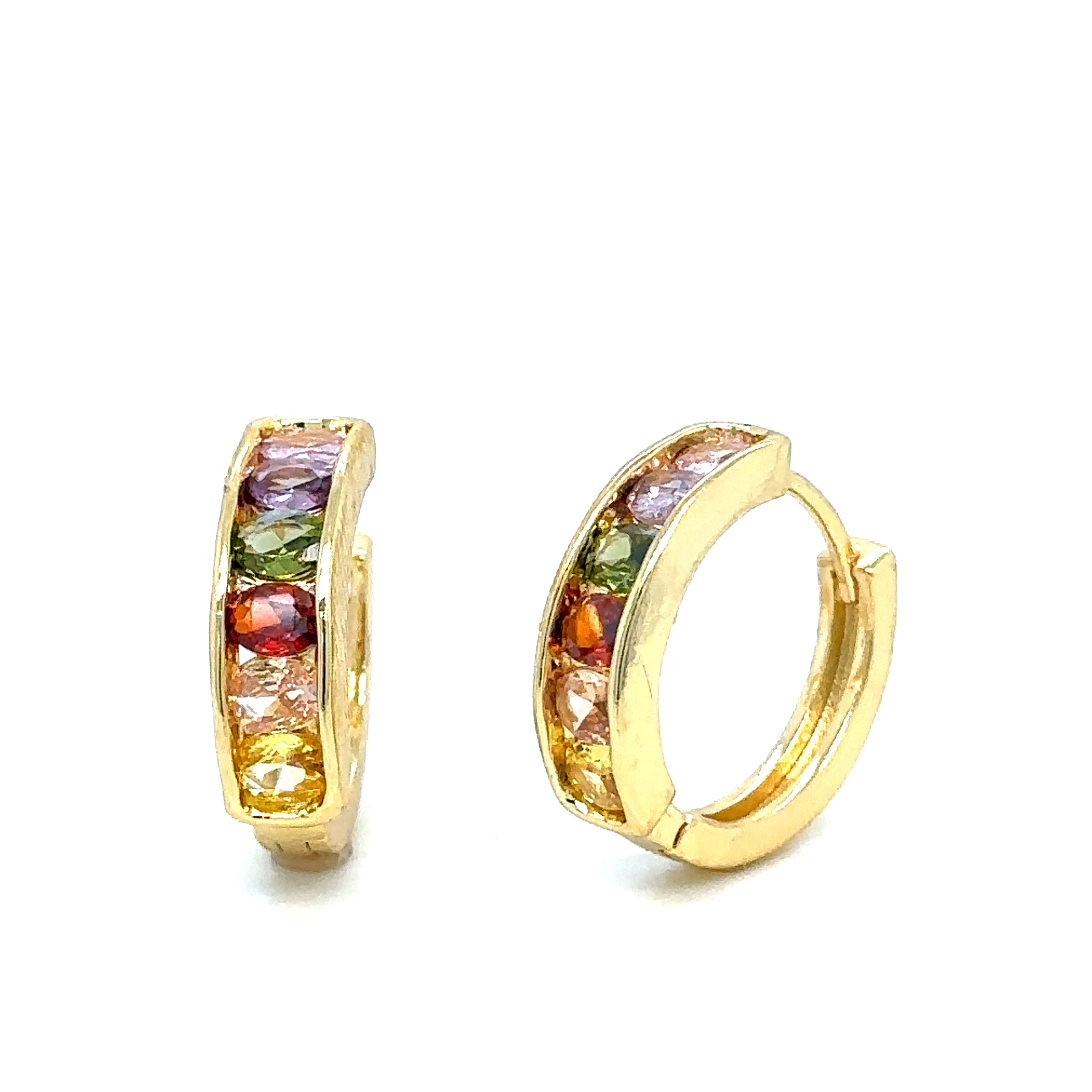 Chic Gold-Plated Hoop Earrings with Multicolored Stones , Modern Hoop Earrings image 1