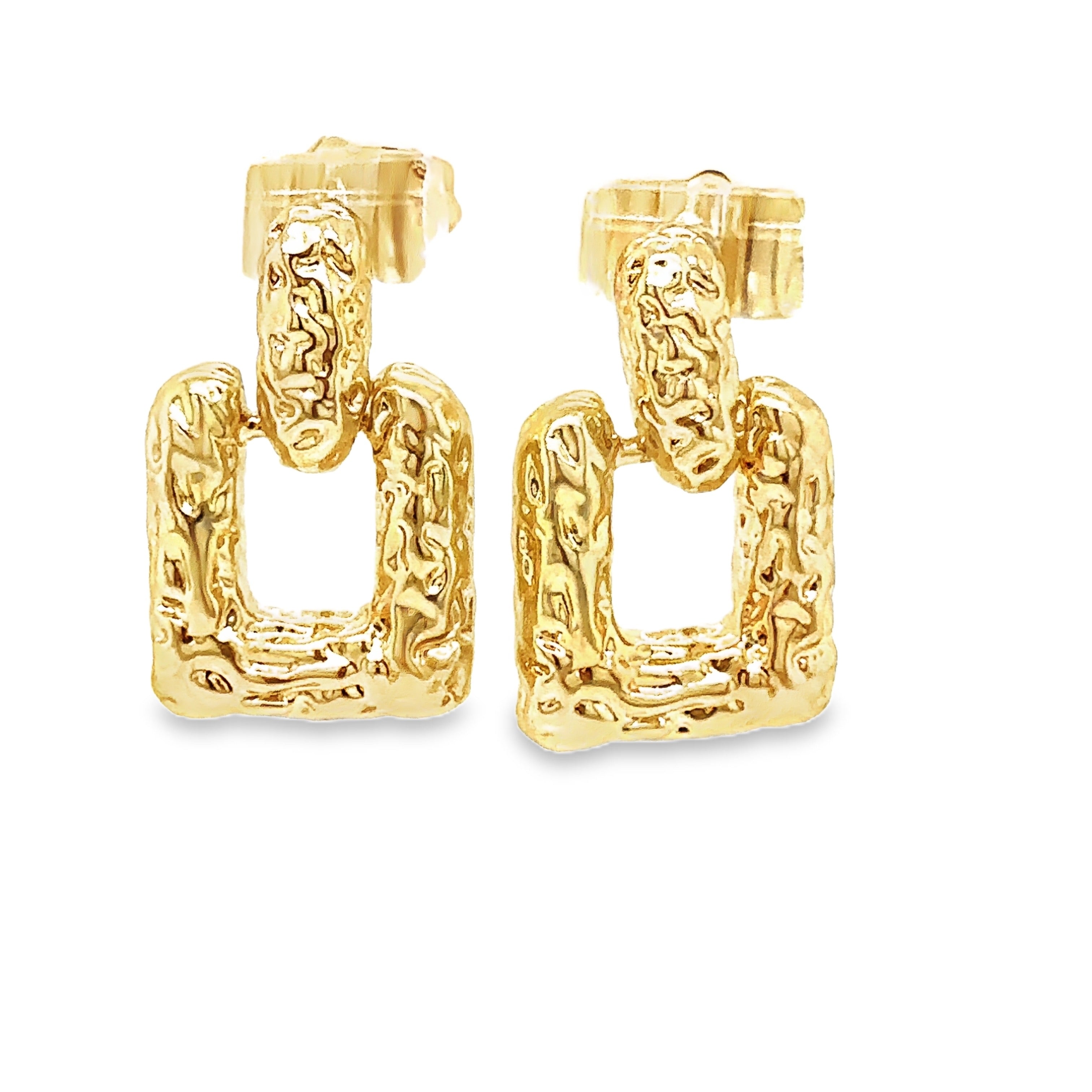Gold-Plated Textured Square Drop Earrings image 0