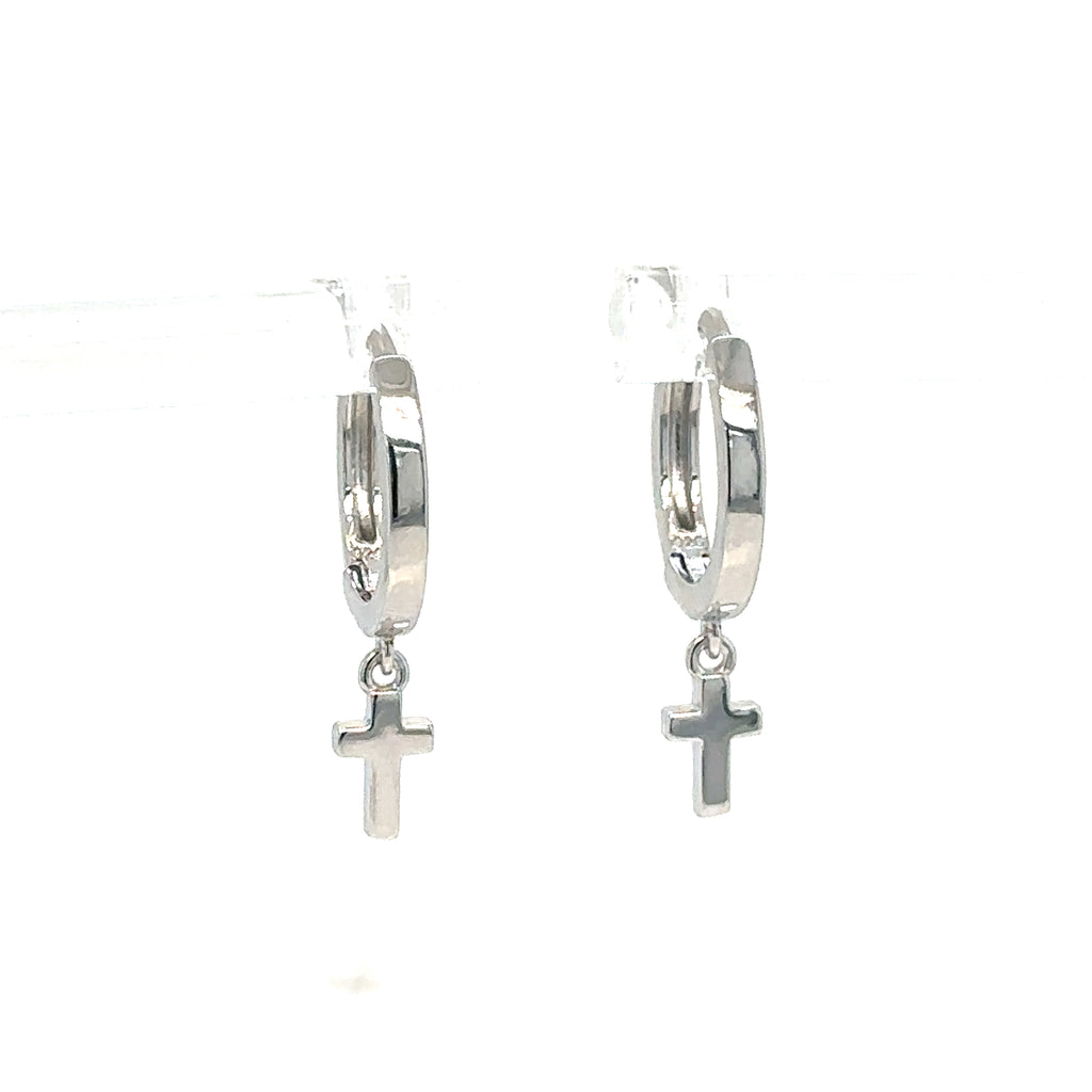 Sterling Silver Cross Hoop Earring-Dainty Huggie Design image 0