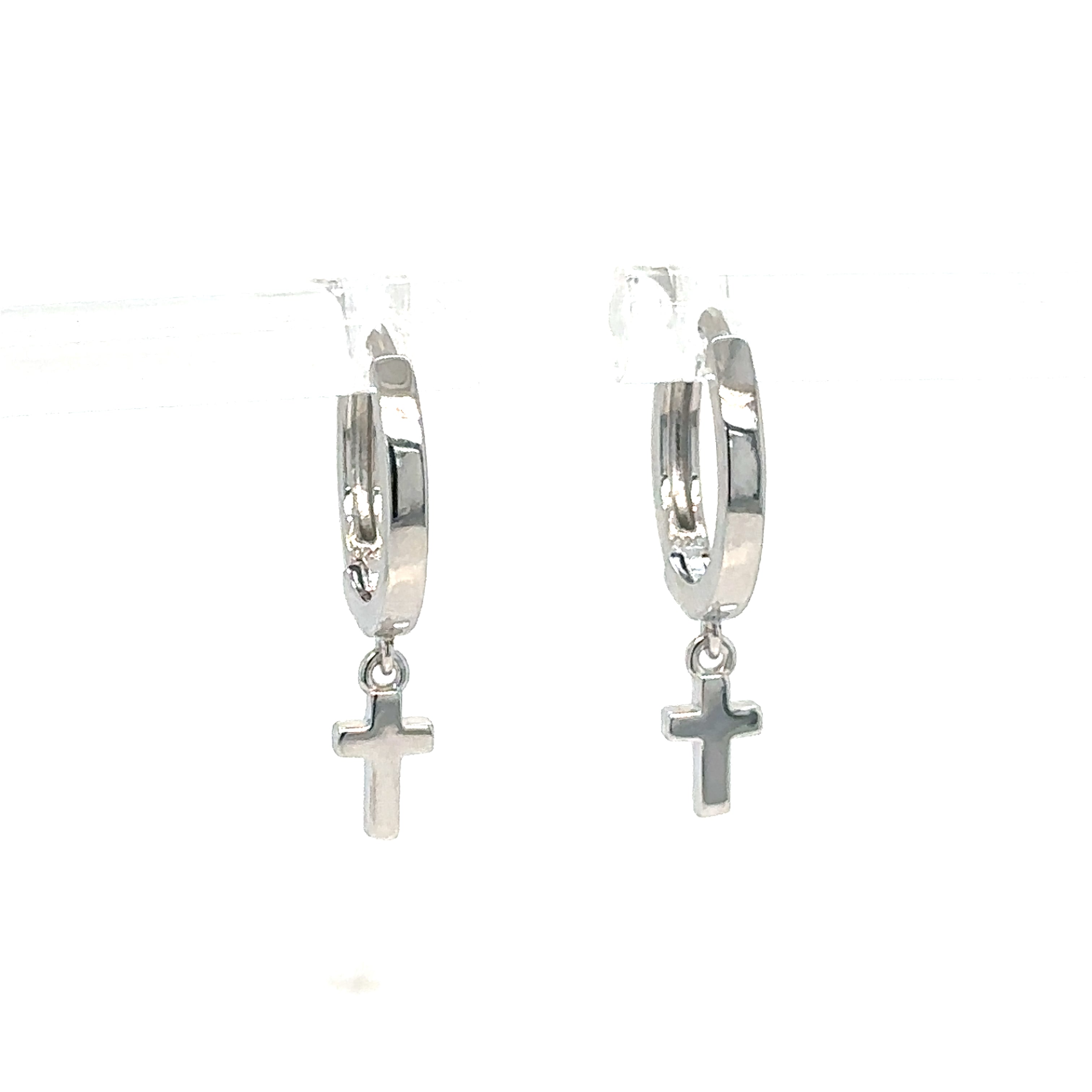 Sterling Silver Cross Hoop Earring-Dainty Huggie Design image 0