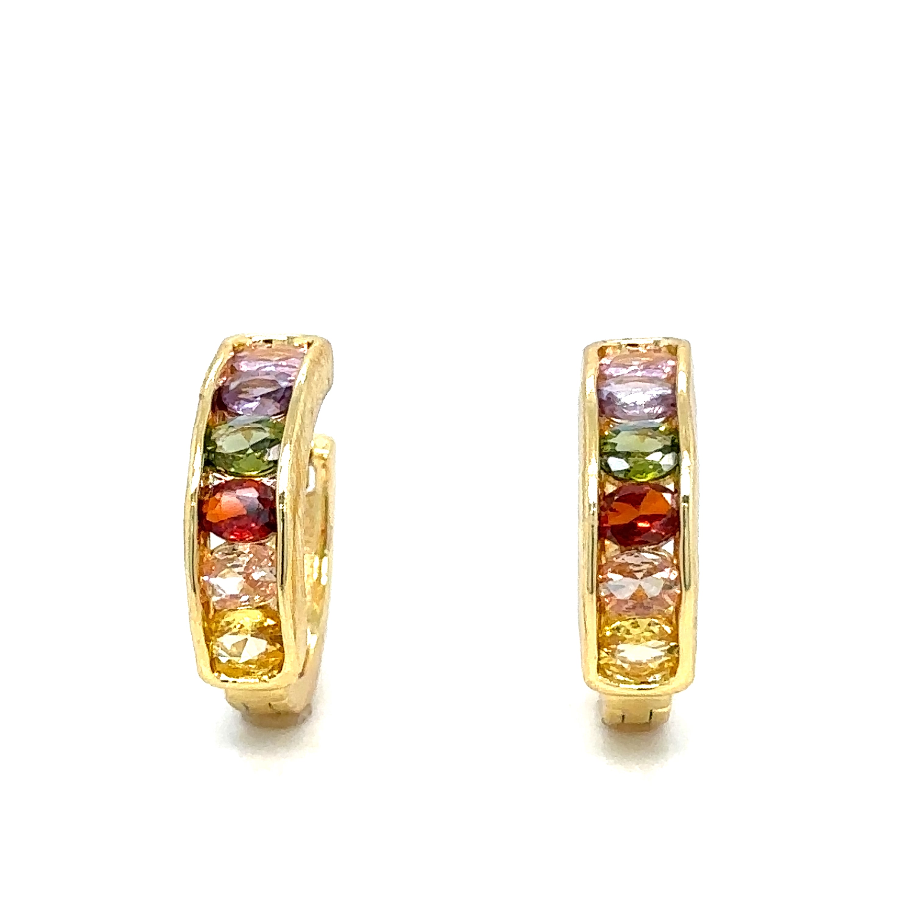 Chic Gold-Plated Hoop Earrings with Multicolored Stones , Modern Hoop Earrings image 3