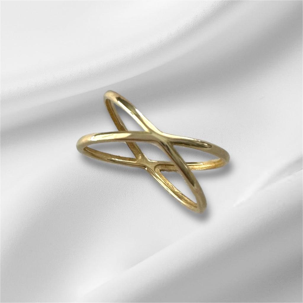 14K Solid Gold X Ring – Minimalist Crossover Band, Dainty Criss Cross Ring, Ever image 2