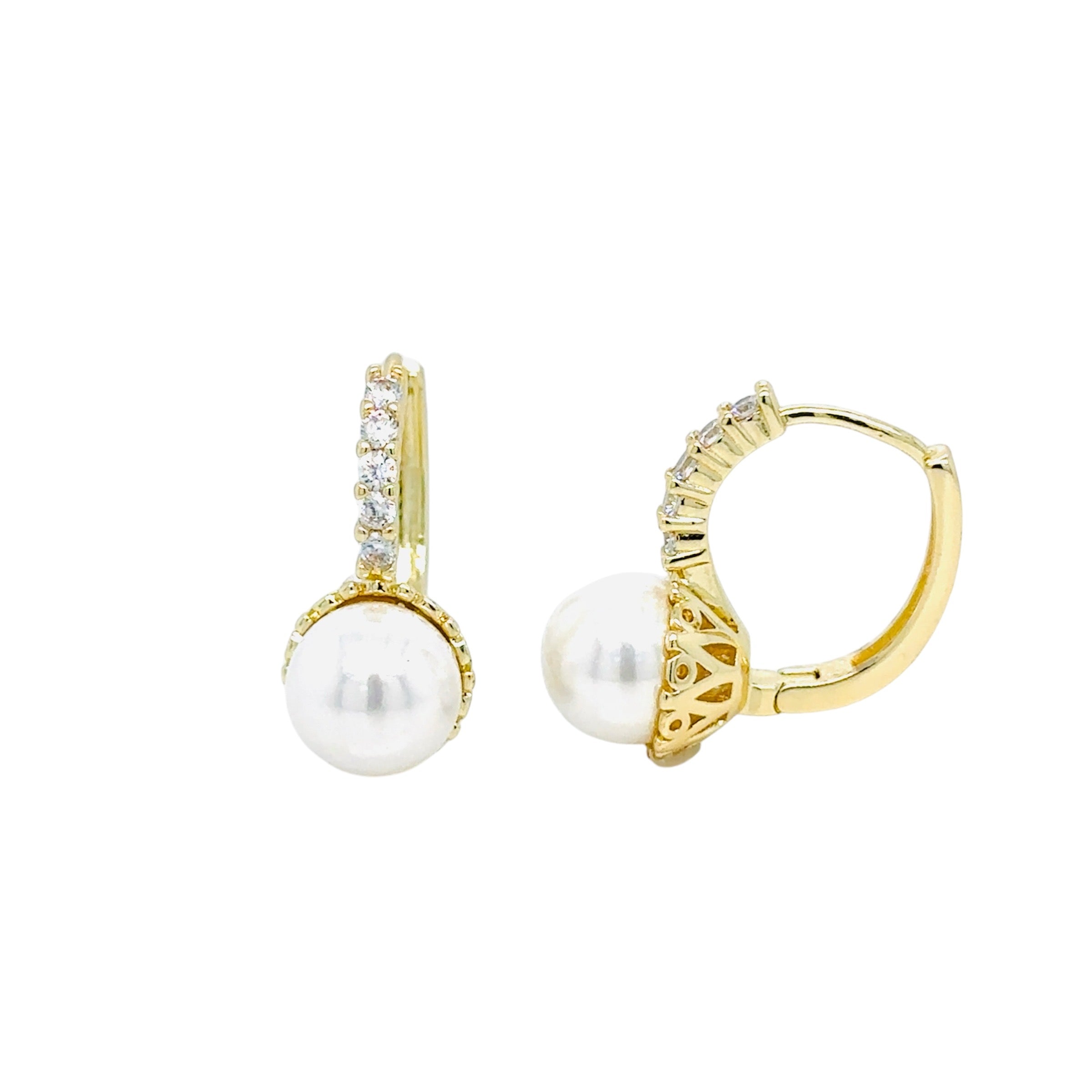 Gold-Plated Pearl and Crystal Hoop Earrings image 3