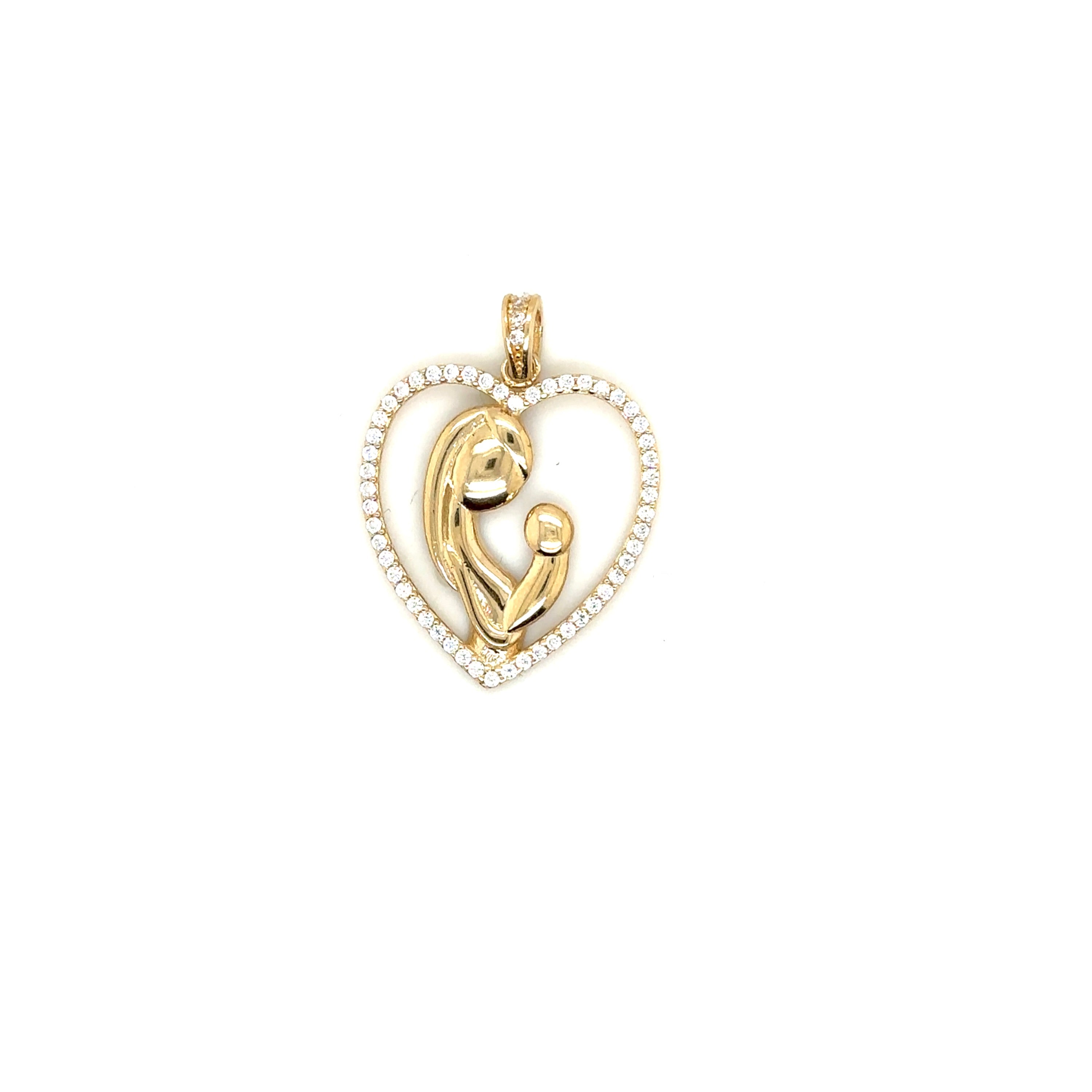14K Real Gold Mom And Baby Pendant image 0