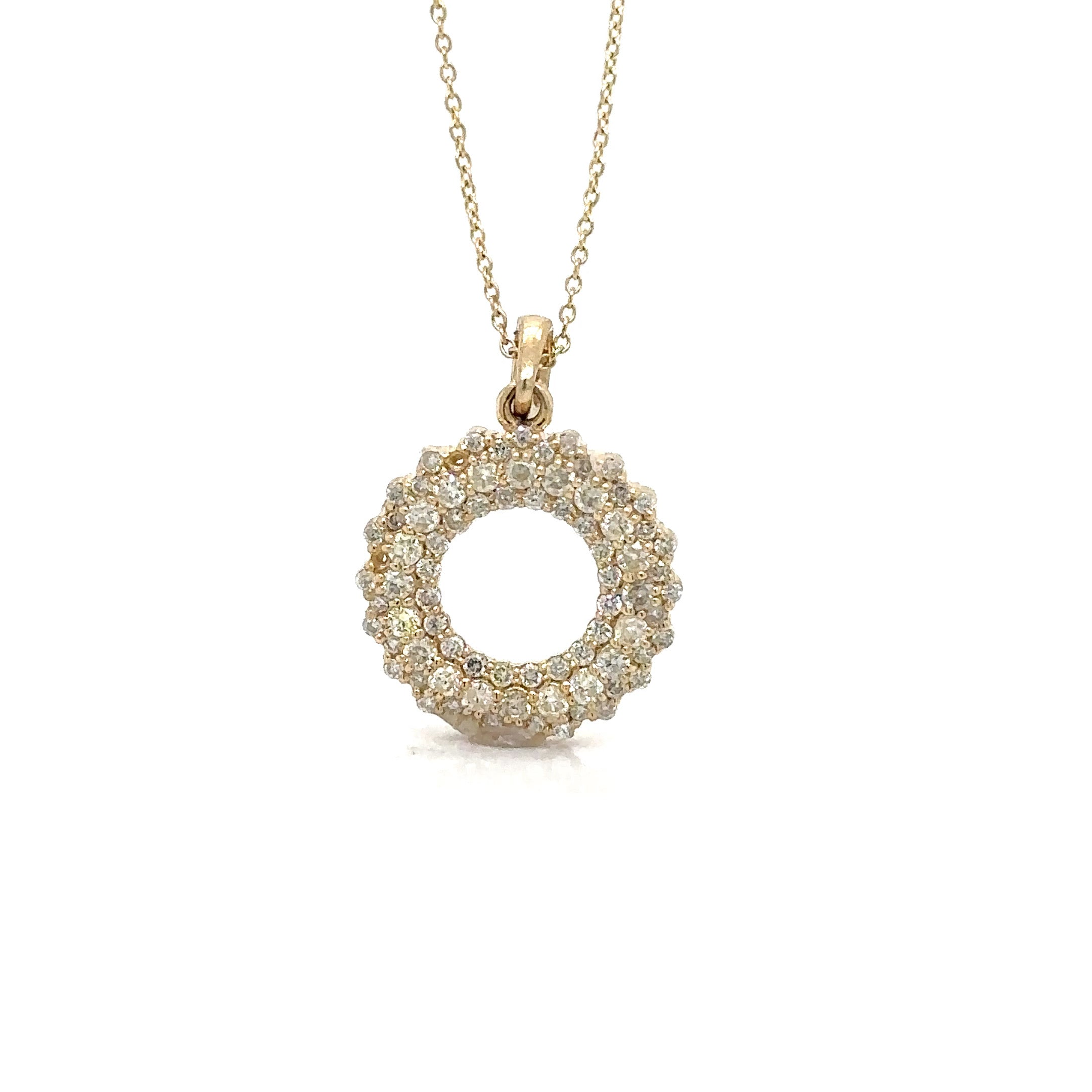 14K  Gold Open Circle Pendant, 0.68Ct Diamond, Dainty Circle Necklace, D image 0