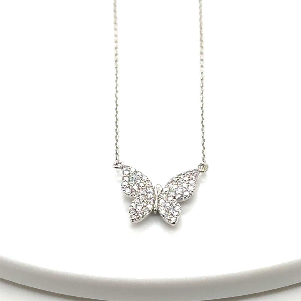 Dainty Gold Butterfly Necklace, Tiny 14K Solid Gold Diamond Butterfly Necklace, image 2