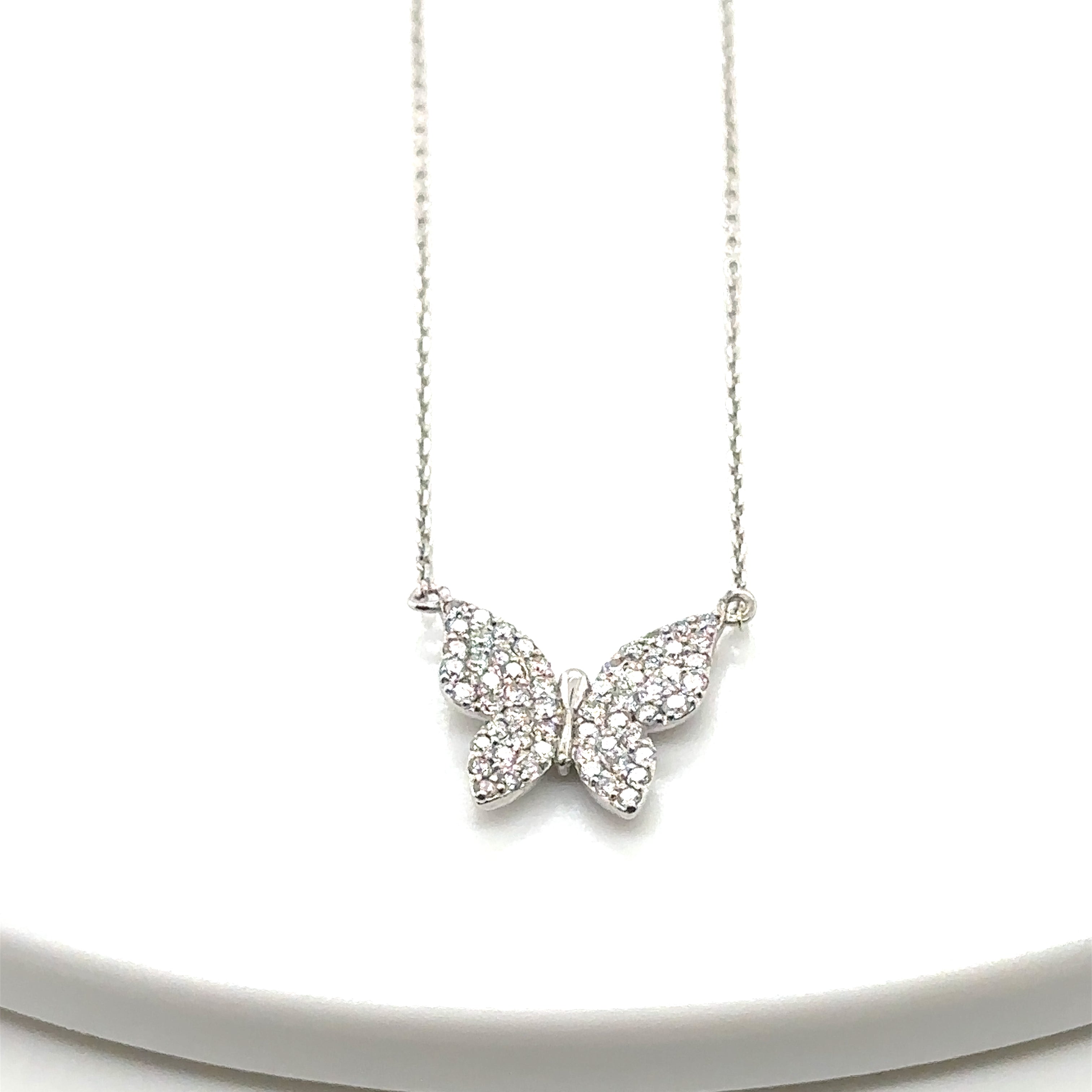 Dainty Gold Butterfly Necklace, Tiny 14K Solid Gold Diamond Butterfly Necklace, image 2