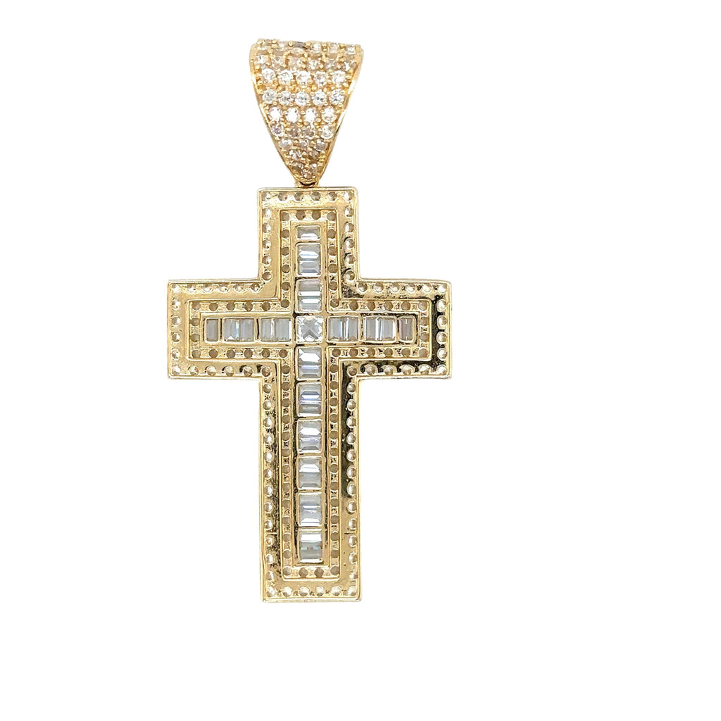14K Solid Gold Cross Pendant - Cubic Zirconia Baguette Gold Crucifix Pendant - U image 4