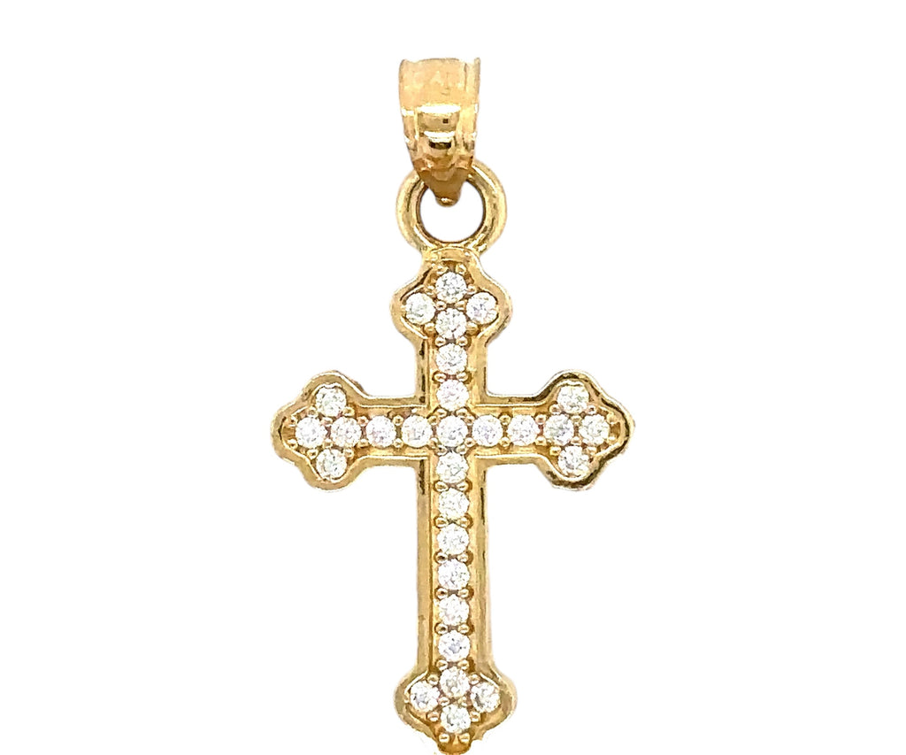 14K Solid Gold Cross Pendant - Gold Crucifix Charm - Unisex Crucifix Charm - Ele image 1