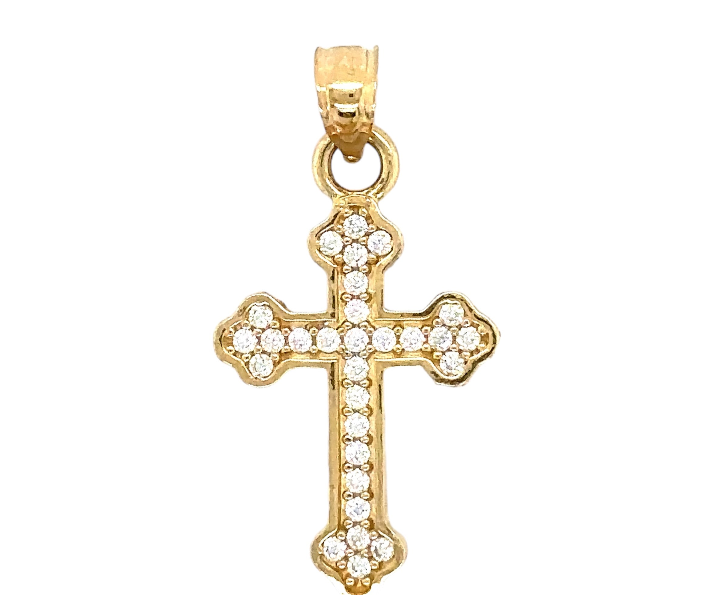 14K Solid Gold Cross Pendant - Gold Crucifix Charm - Unisex Crucifix Charm - Ele image 1