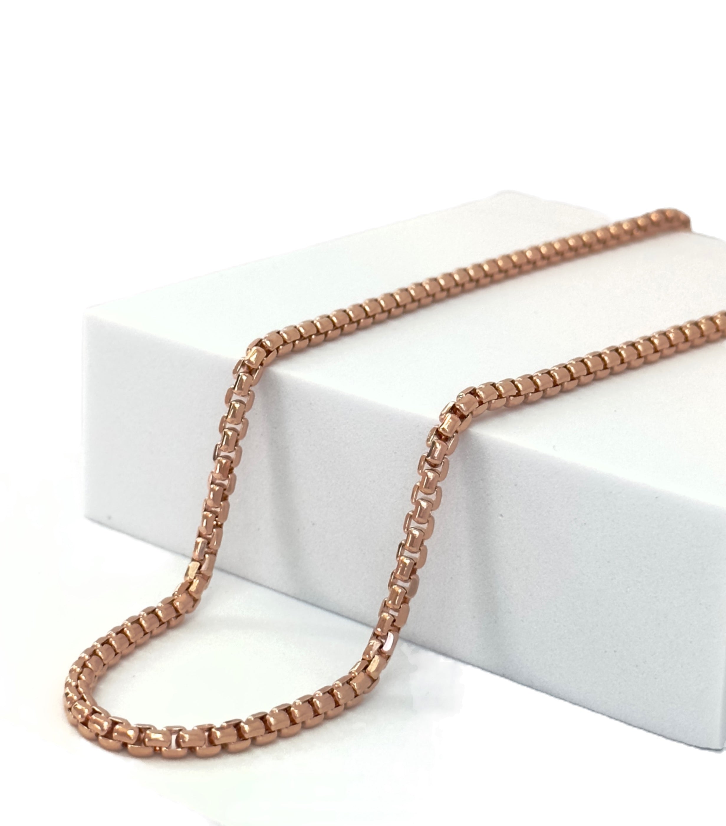 14k Rose Gold Round Box Chain, Hollow Round Box Necklace image 0