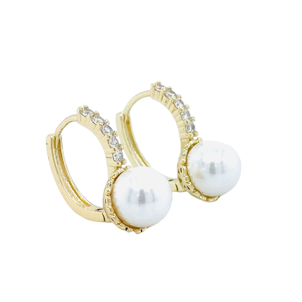 Gold-Plated Pearl and Crystal Hoop Earrings image 4