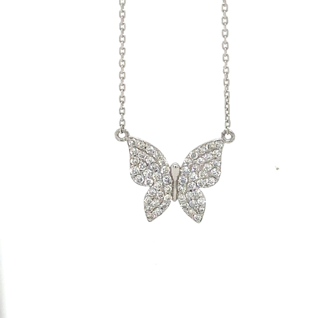 Dainty Gold Butterfly Necklace, Tiny 14K Solid Gold Diamond Butterfly Necklace, image 0