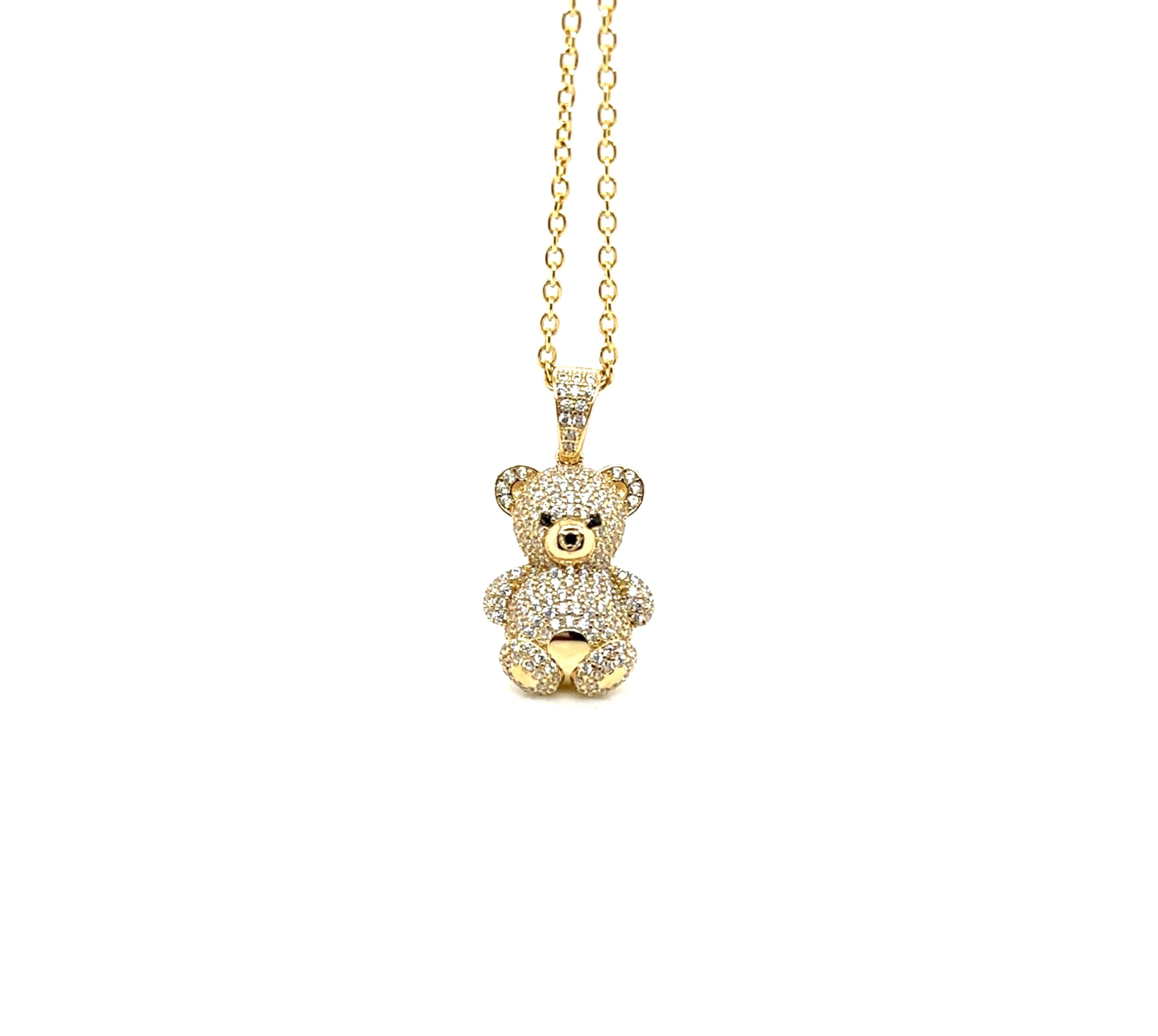 14K Real Gold CZ Teddy Bear Pendant image 3