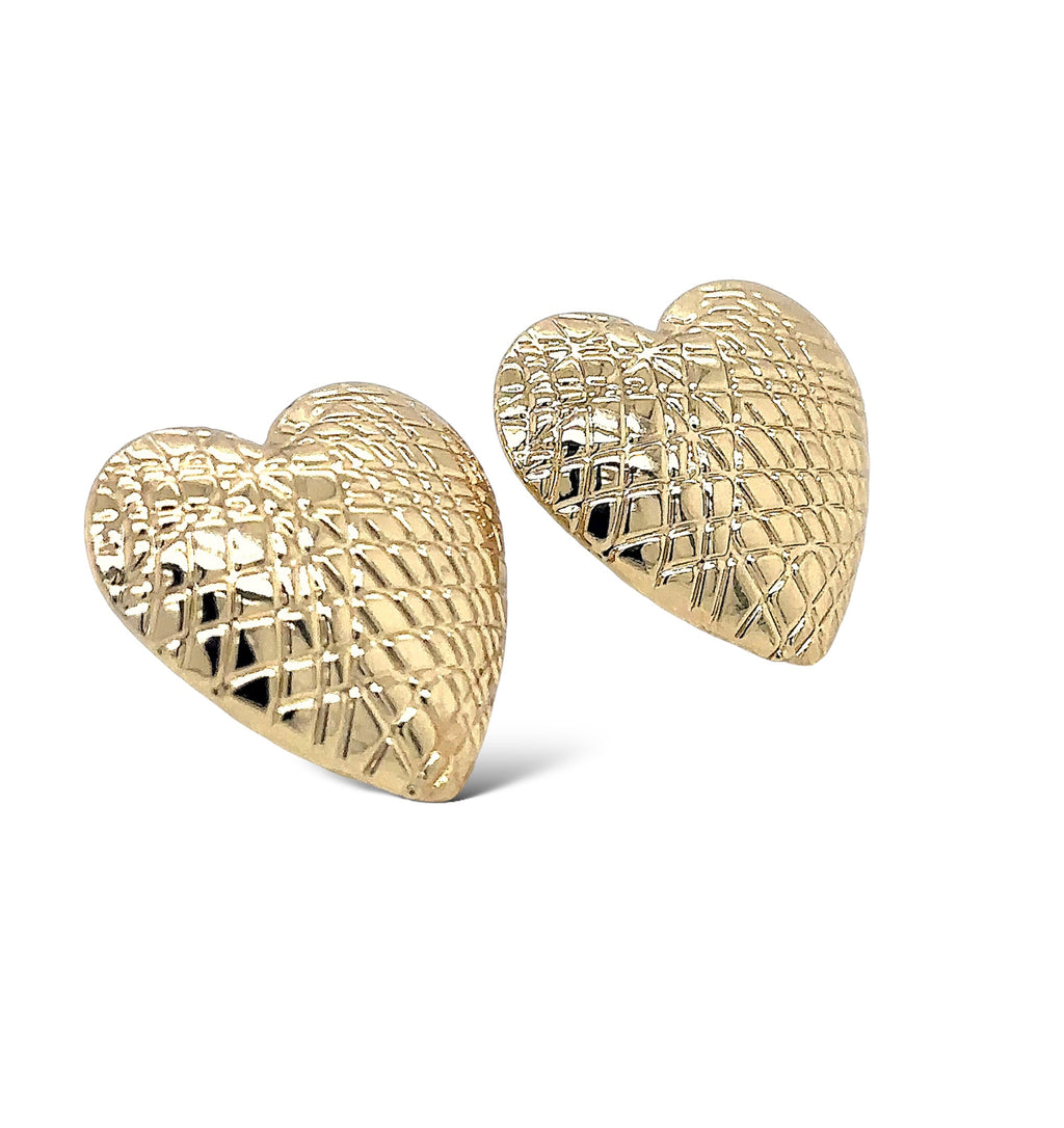 Textured Gold-Plated Heart Stud Earrings image 1