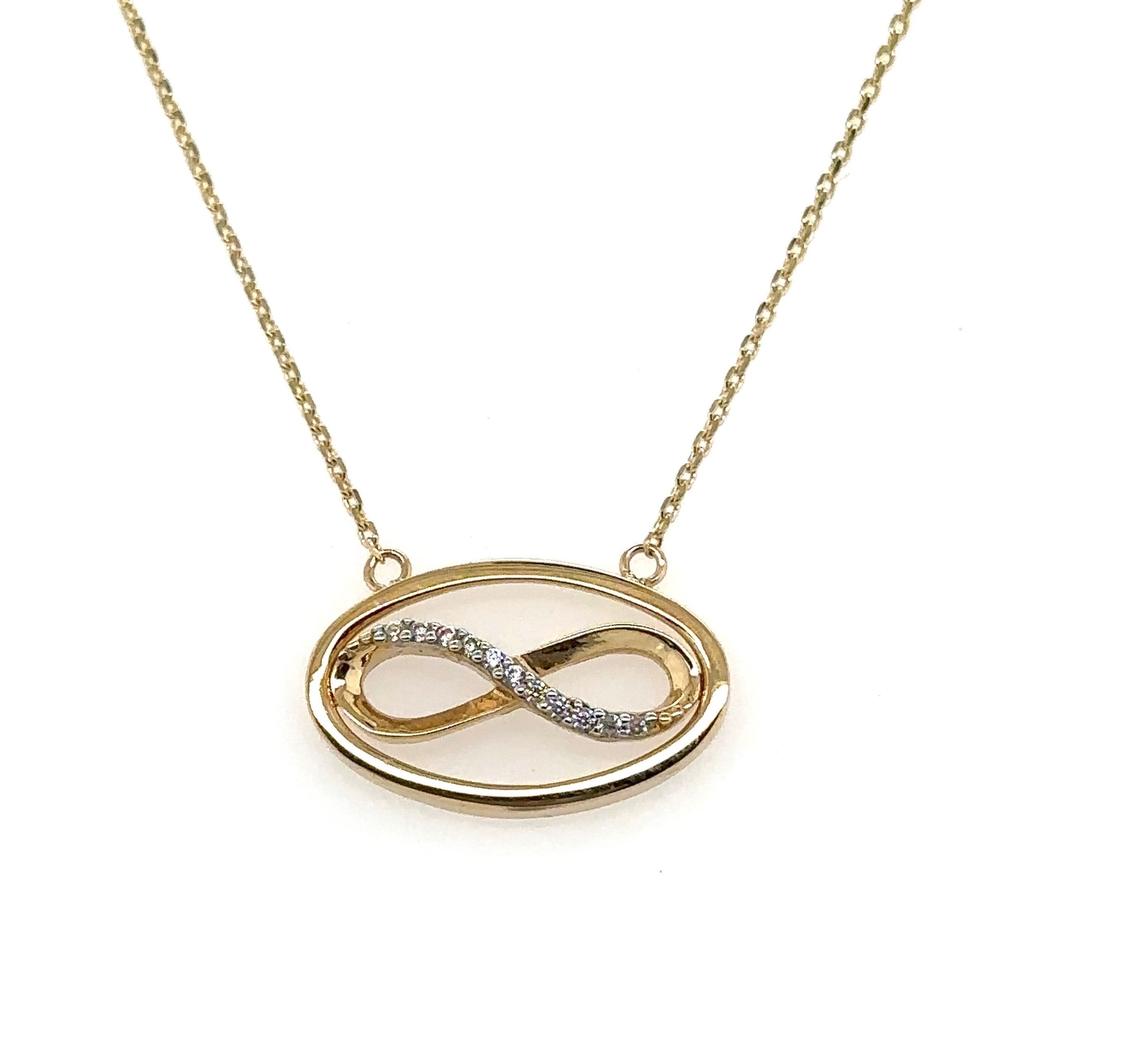 Custom Design Infinity Necklace in Real 14K Gold with Cubic Zirconia image 0
