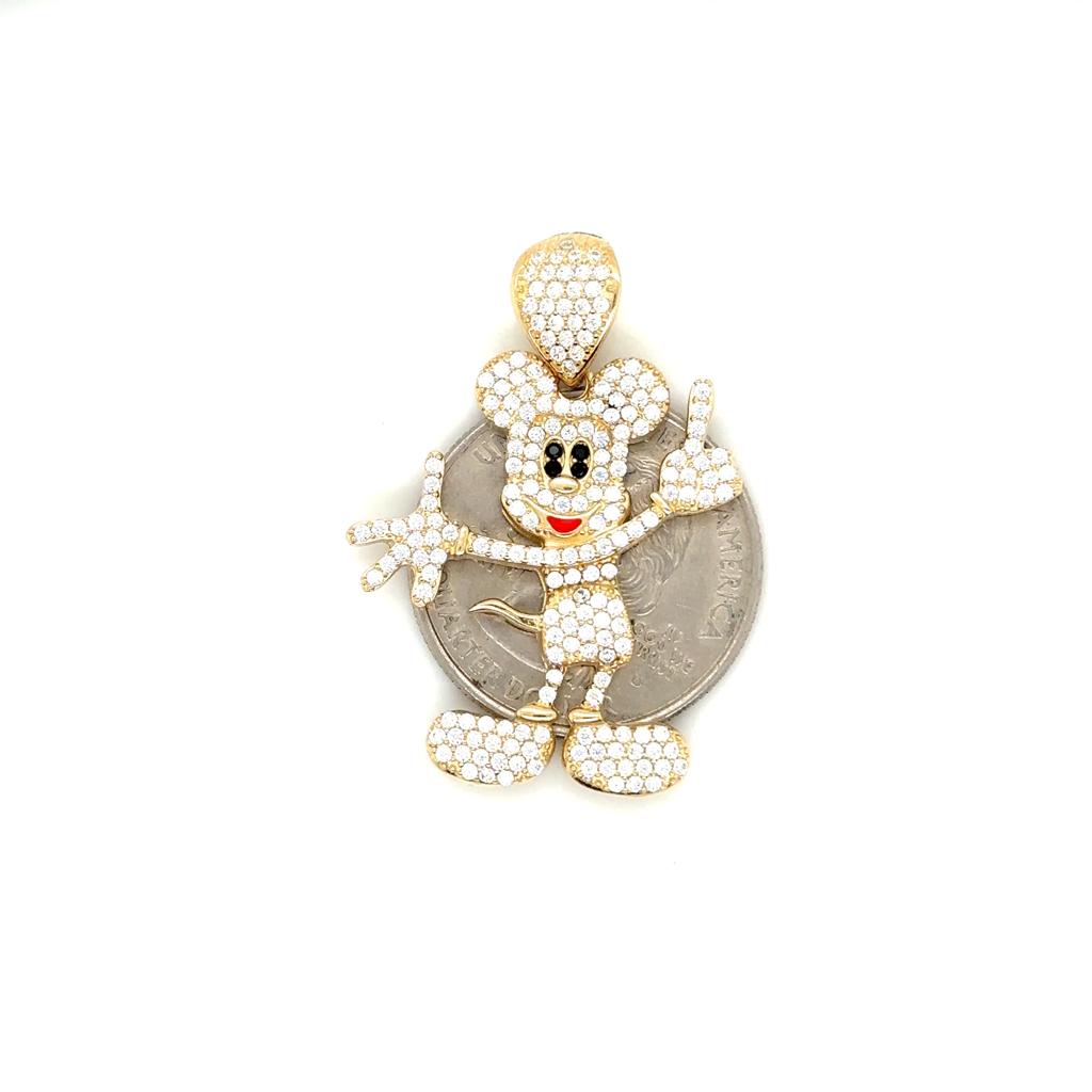 Mickey Mouse Pendant in 14K Real Gold with cubic Zirconia, Cartoon Pendant image 5