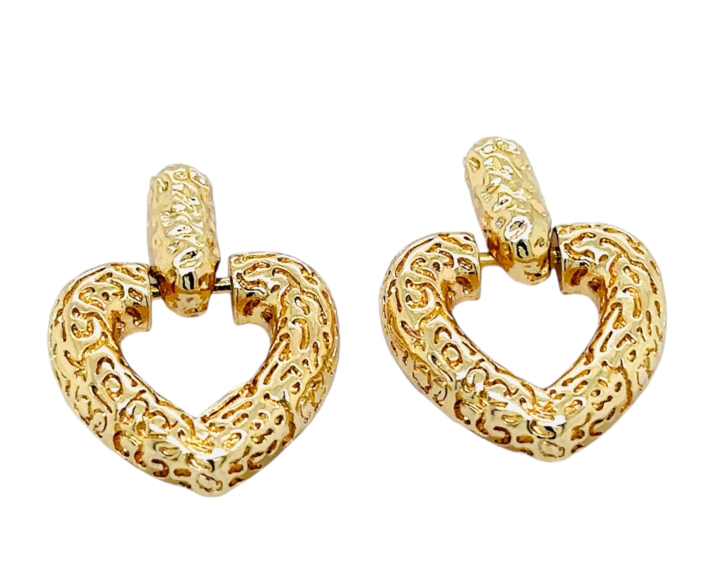 Gold-Plated Textured Heart Earrings image 2