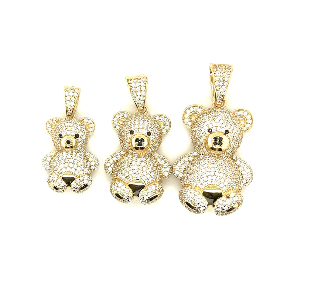 14K Real Gold CZ Teddy Bear Pendant image 0