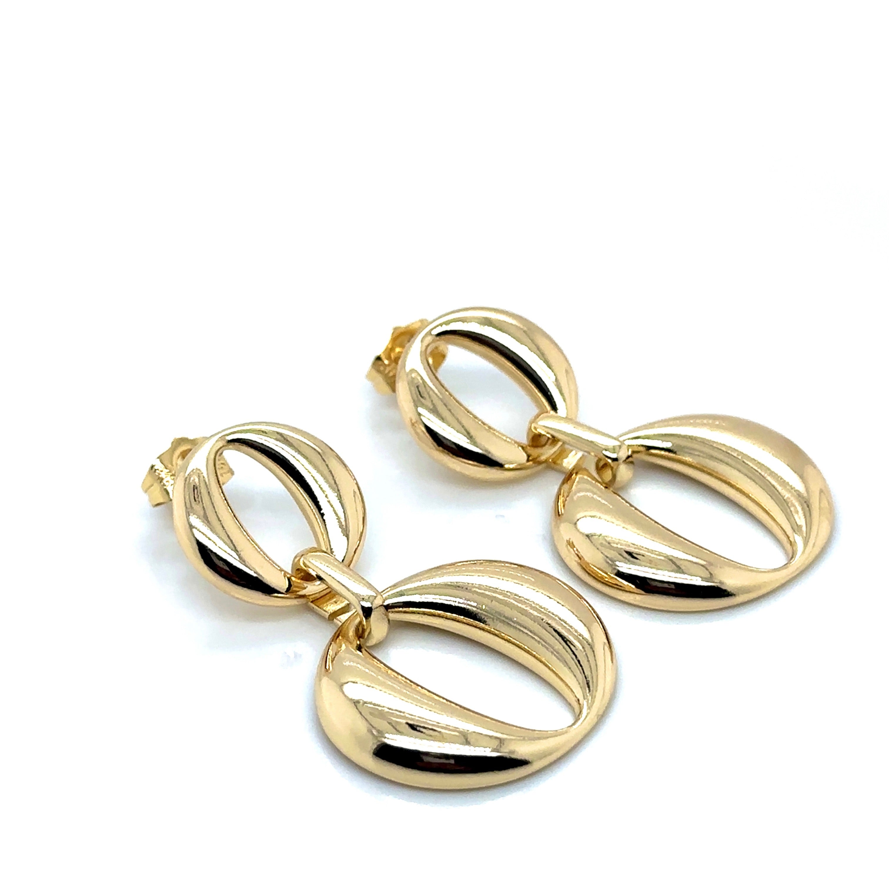 Chic Double Oval Drop Earrings in Gold Plating image 4