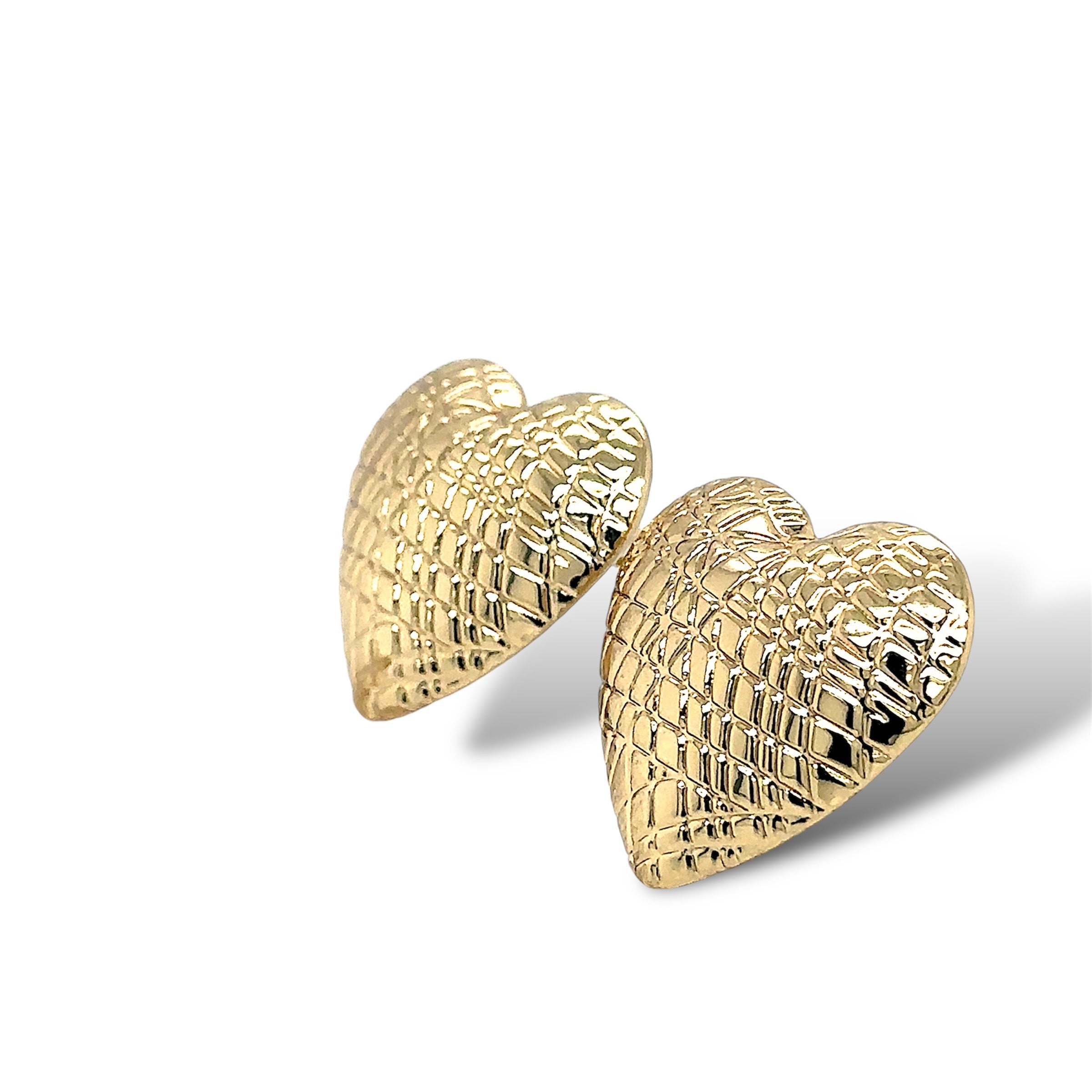 Textured Gold-Plated Heart Stud Earrings image 2