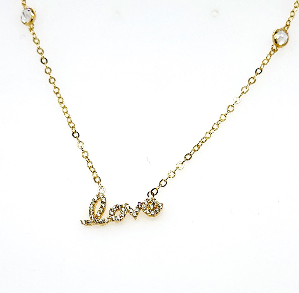 Custom Design Love Necklace in 14K Real Gold with Cubic Zirconia image 1