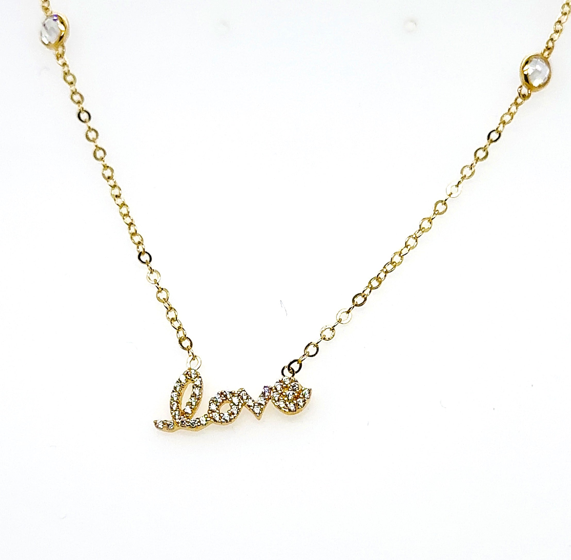 Custom Design Love Necklace in 14K Real Gold with Cubic Zirconia image 1