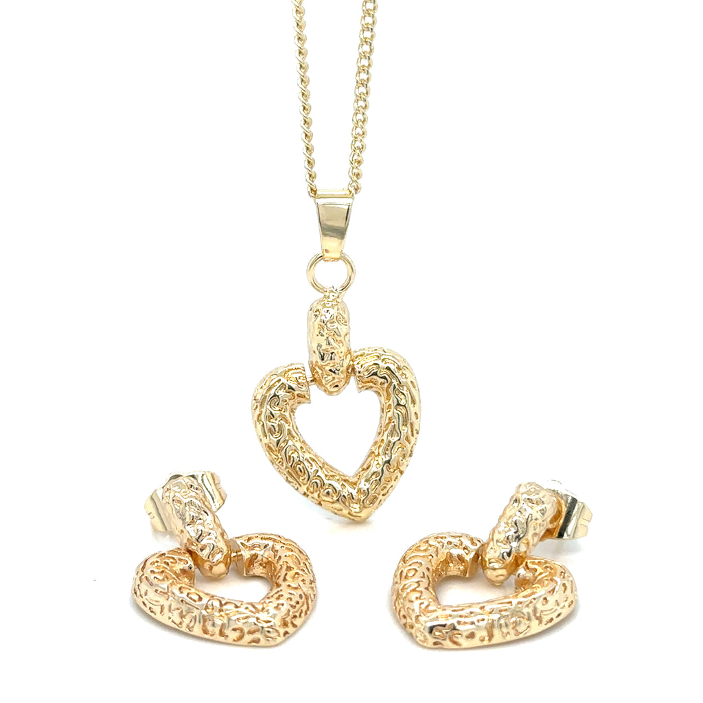 Elegant Gold-Plated Jewelry Set, Heart Pendant with Earring Set image 1