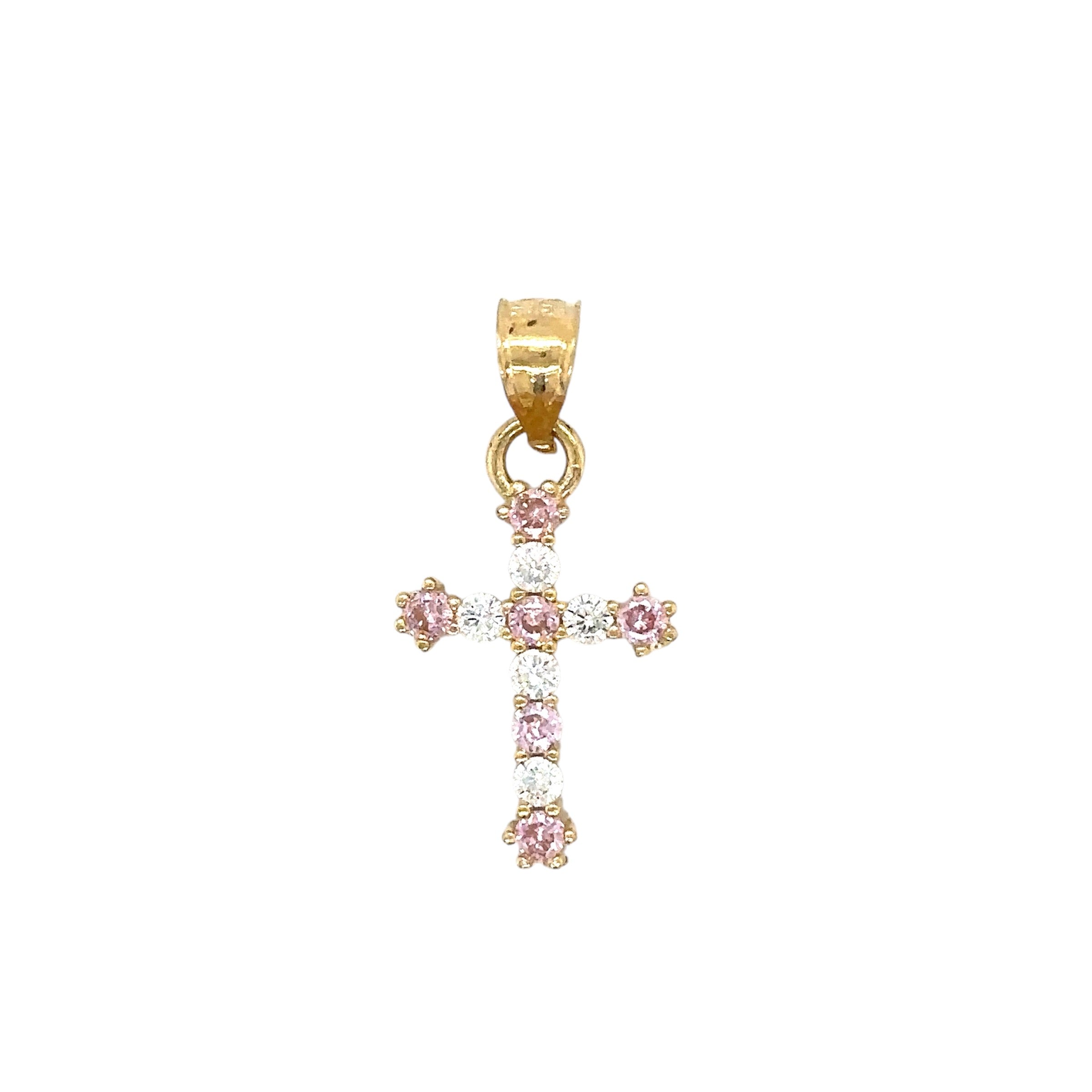 14K Solid Tiny Cross Pendant - Multicolored CZ Cross - Christian Faith Pendant - image 2