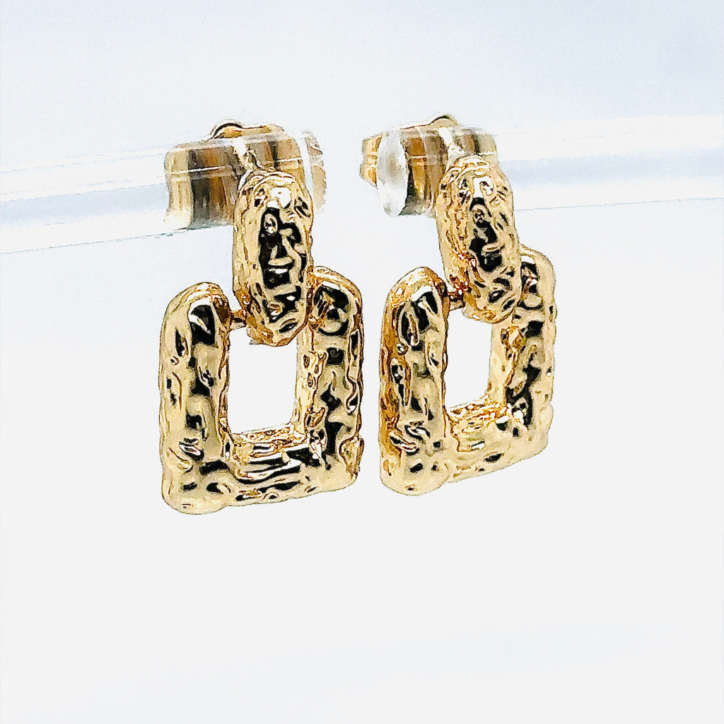 Gold-Plated Textured Square Drop Earrings image 2