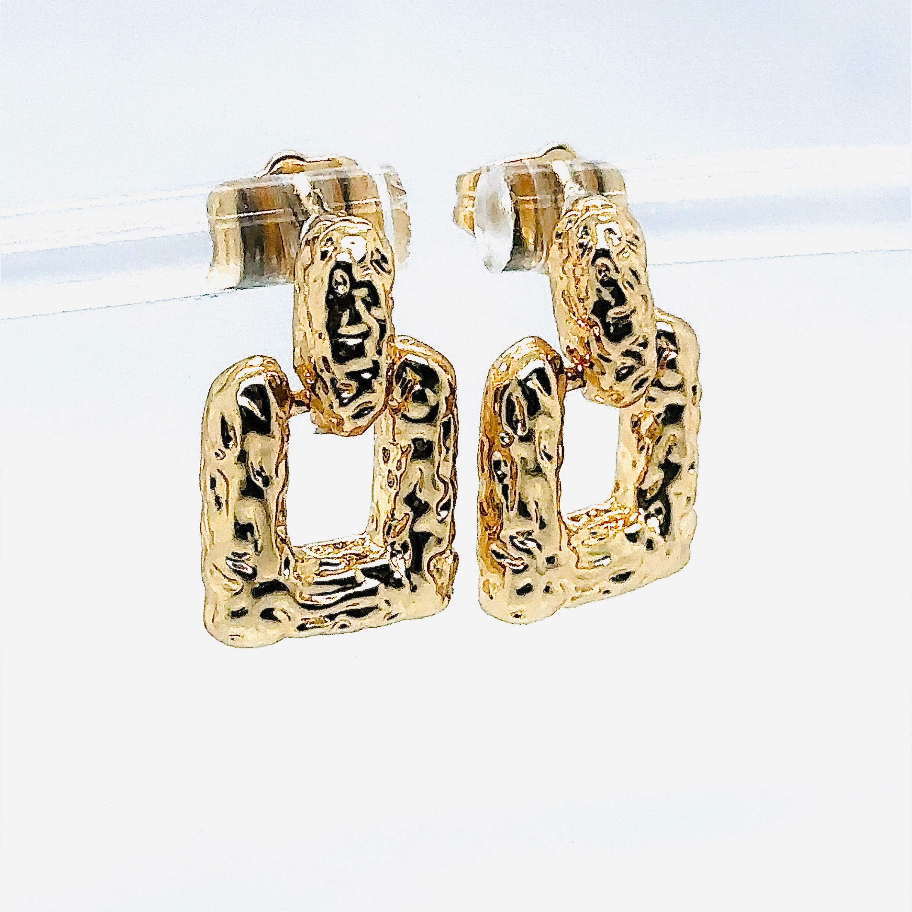 Gold-Plated Textured Square Drop Earrings image 2
