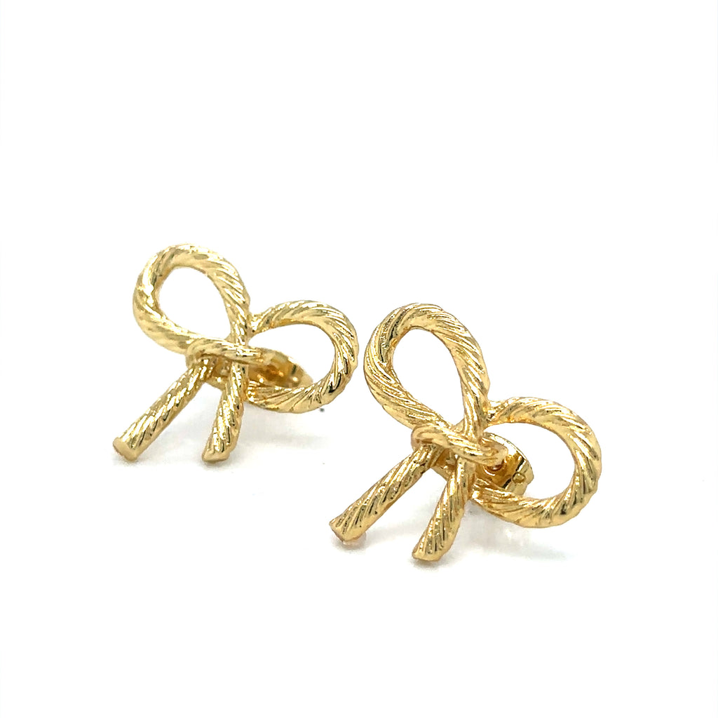 Chic Textured Gold-Plated Bow Stud Earrings image 1
