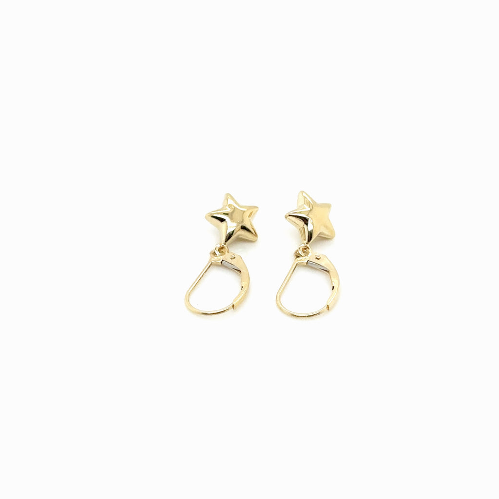 14K Real Gold Star Shaped Dangle Earrings image 1