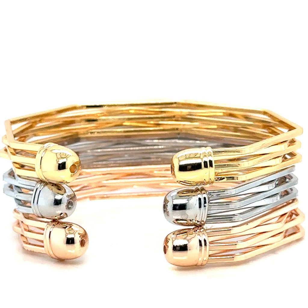 Set of Elegant Gold-Plated Multi-Tone Open Bangles, Wide Cuff Bracelet, Chunky image 0