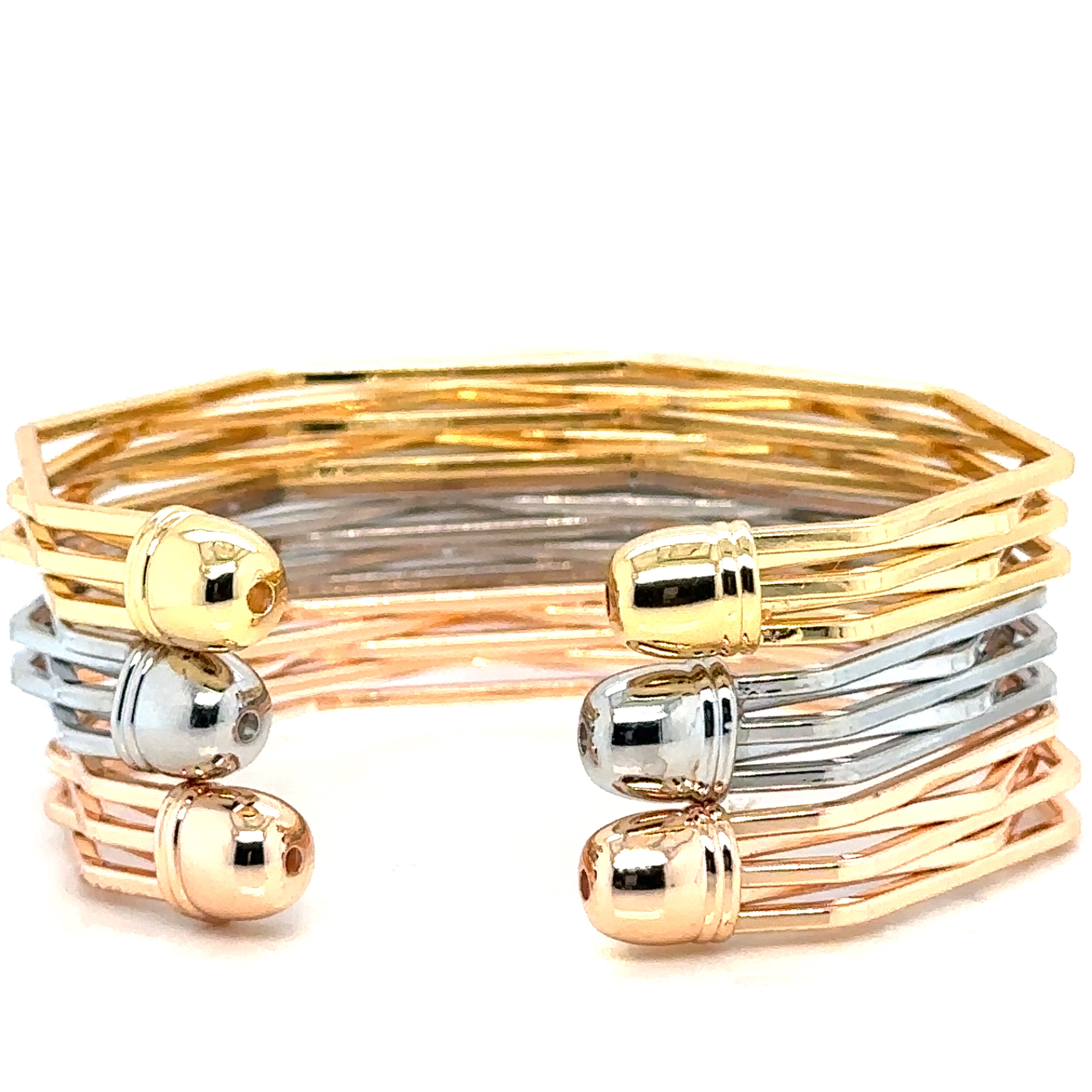 Set of Elegant Gold-Plated Multi-Tone Open Bangles, Wide Cuff Bracelet, Chunky image 0