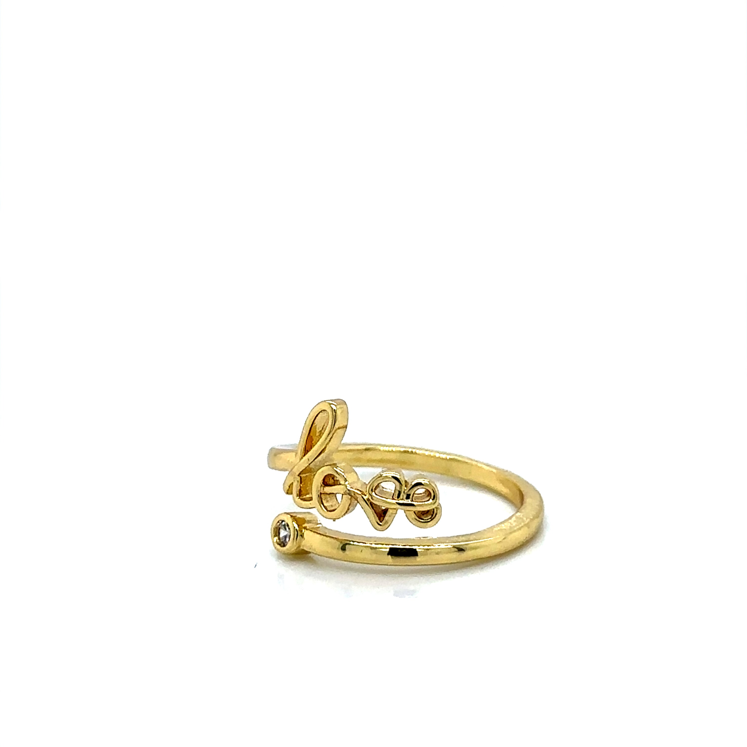 Gold-Plated "Love" Script Ring with Crystal Accent image 2