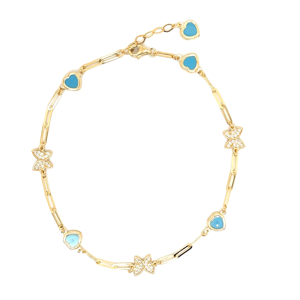 14k Gold Butterfly Anklet, Heart Anklet - 14k Gold Anklet - Ankle Bracele image 0